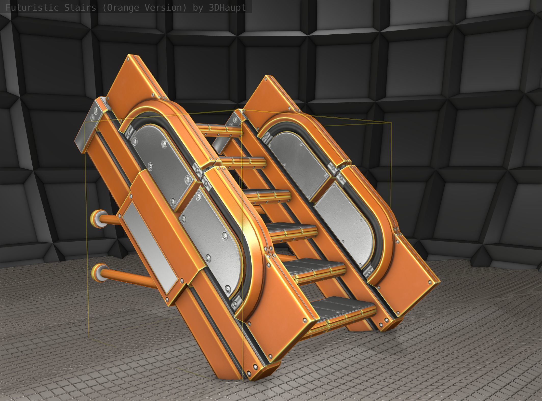 Sci-Fi Stairs - 21 - Orange Version Low-poly 3D model_13