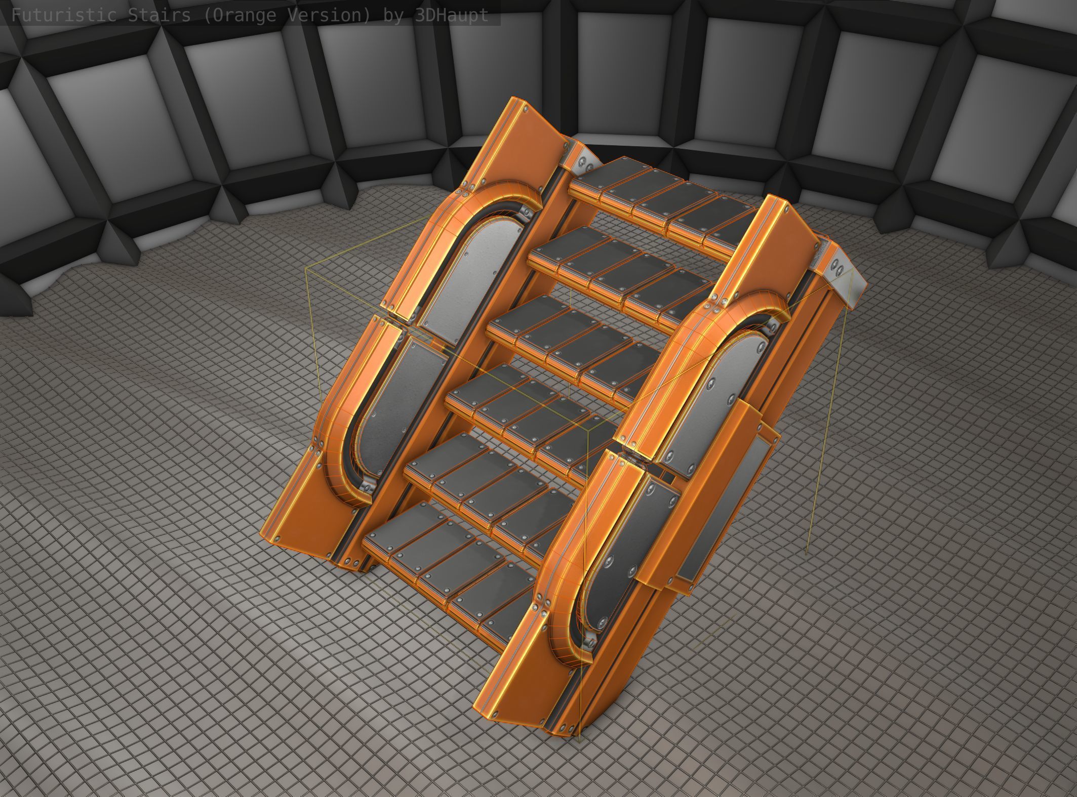 Sci-Fi Stairs - 21 - Orange Version Low-poly 3D model_25