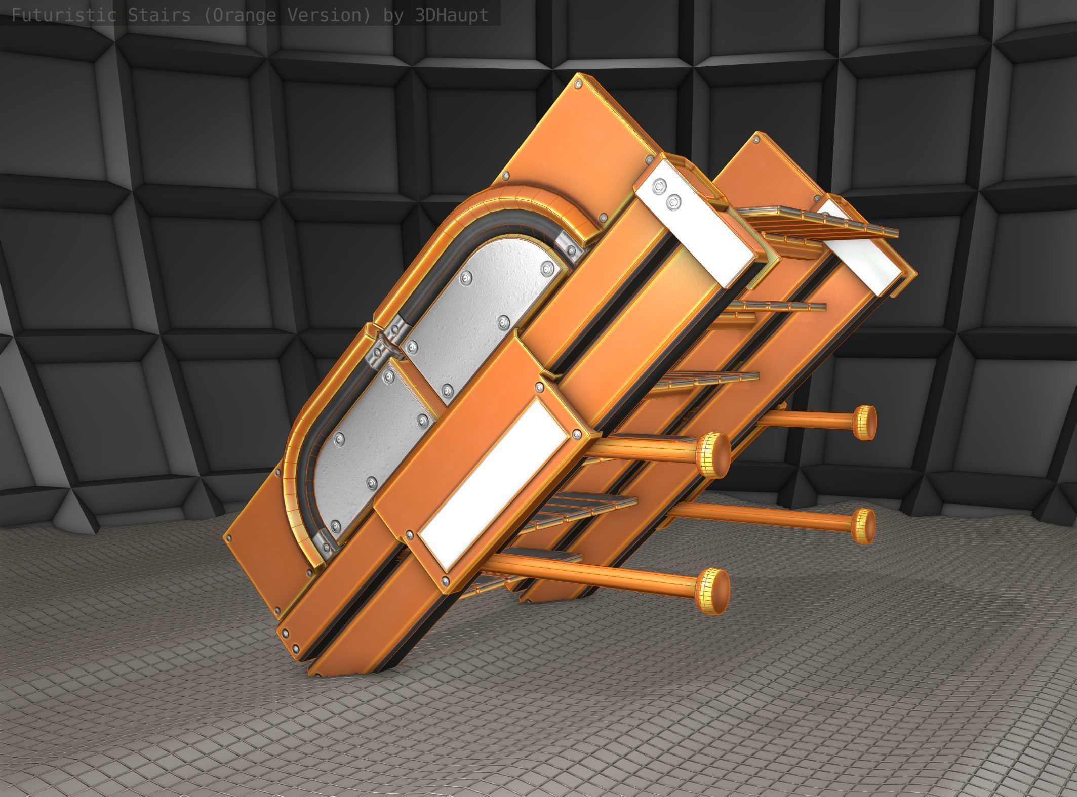 Sci-Fi Stairs - 21 - Orange Version Low-poly 3D model_10