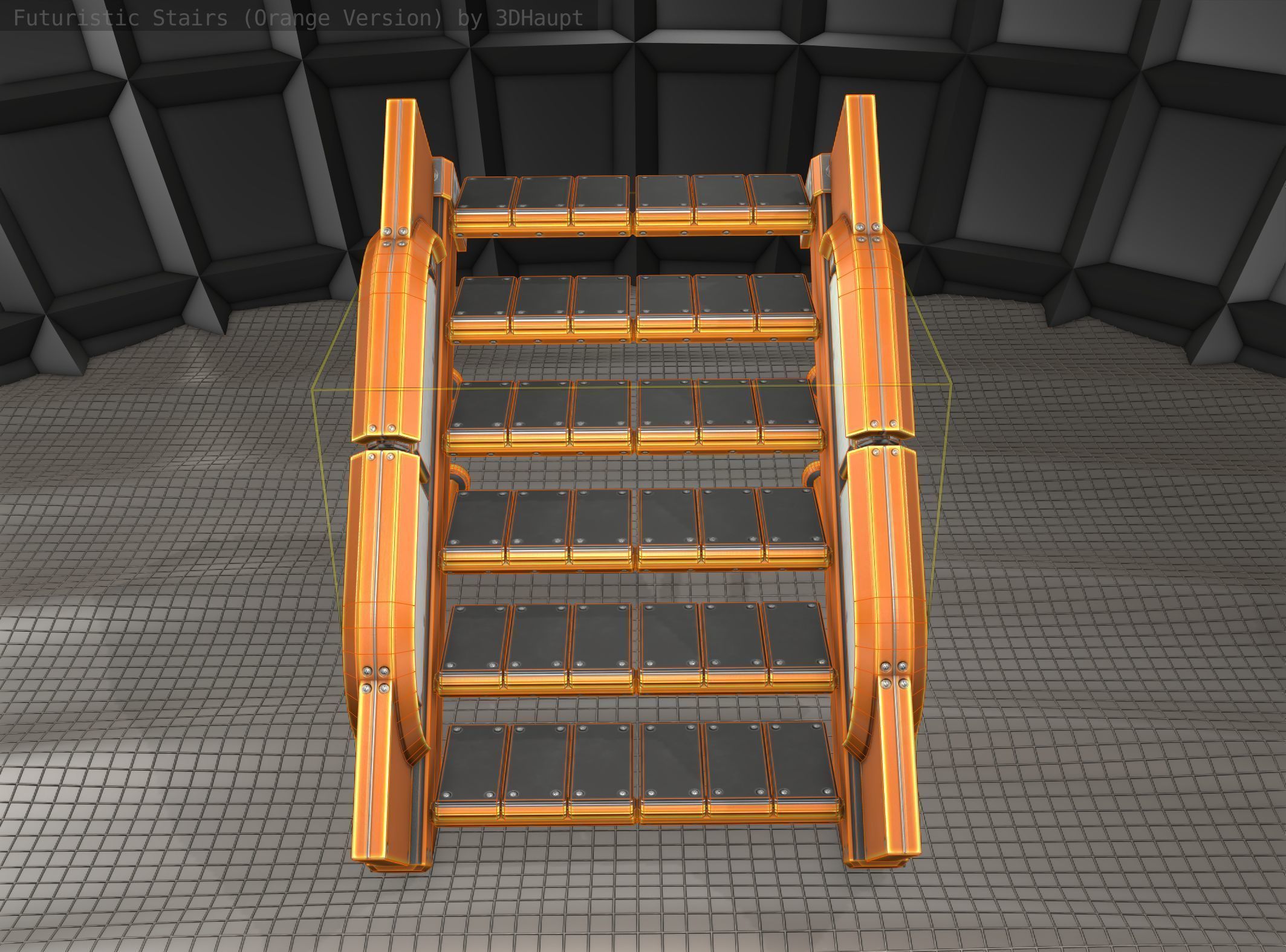 Sci-Fi Stairs - 21 - Orange Version Low-poly 3D model_8