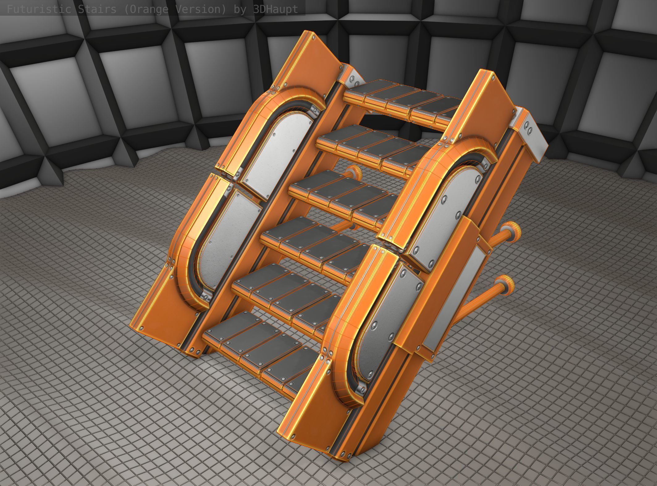 Sci-Fi Stairs - 21 - Orange Version Low-poly 3D model_9