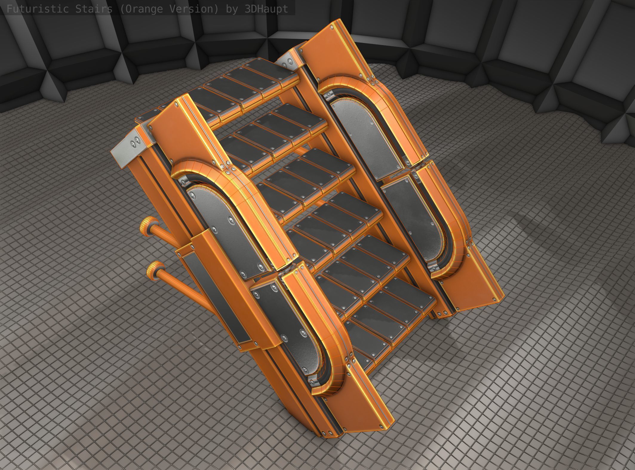 Sci-Fi Stairs - 21 - Orange Version Low-poly 3D model_20