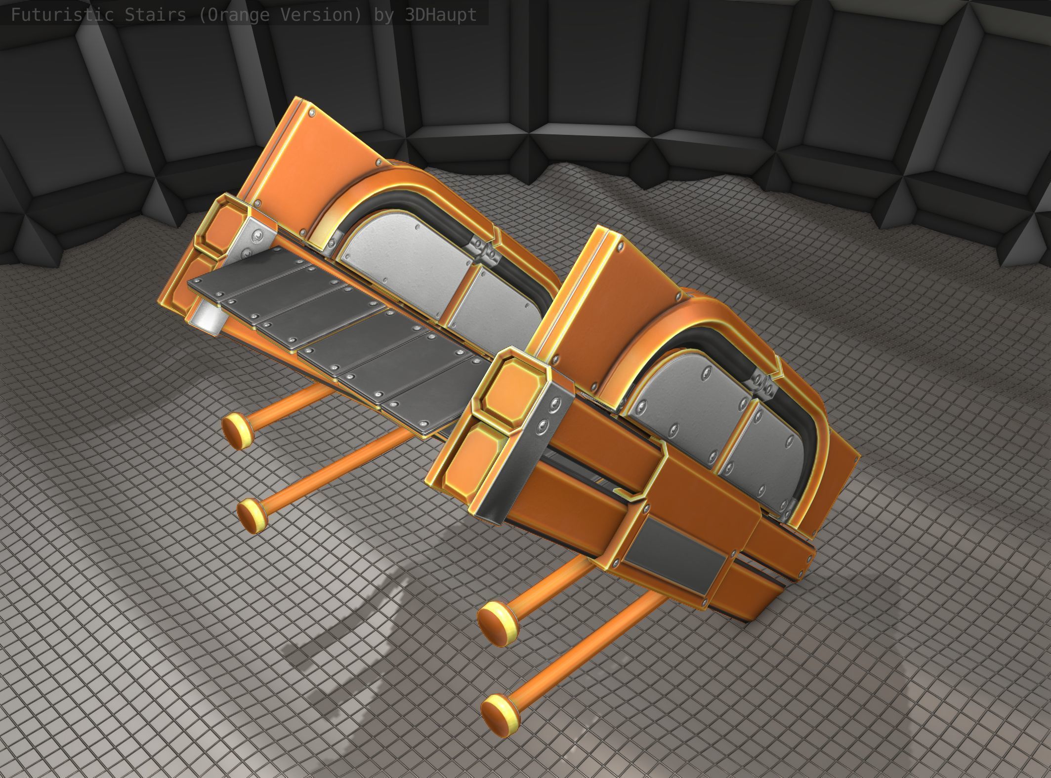 Sci-Fi Stairs - 21 - Orange Version Low-poly 3D model_5