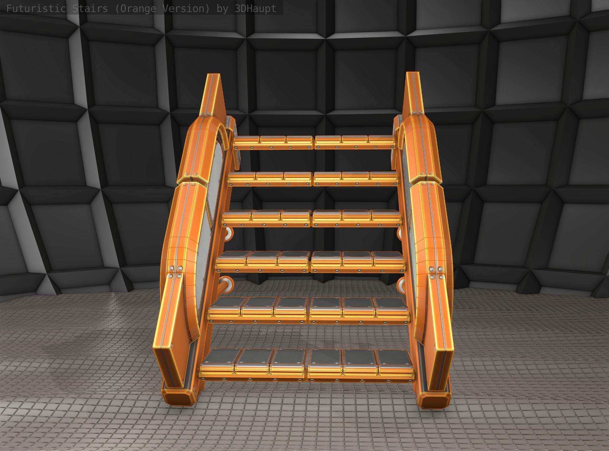 Sci-Fi Stairs - 21 - Orange Version Low-poly 3D model_14