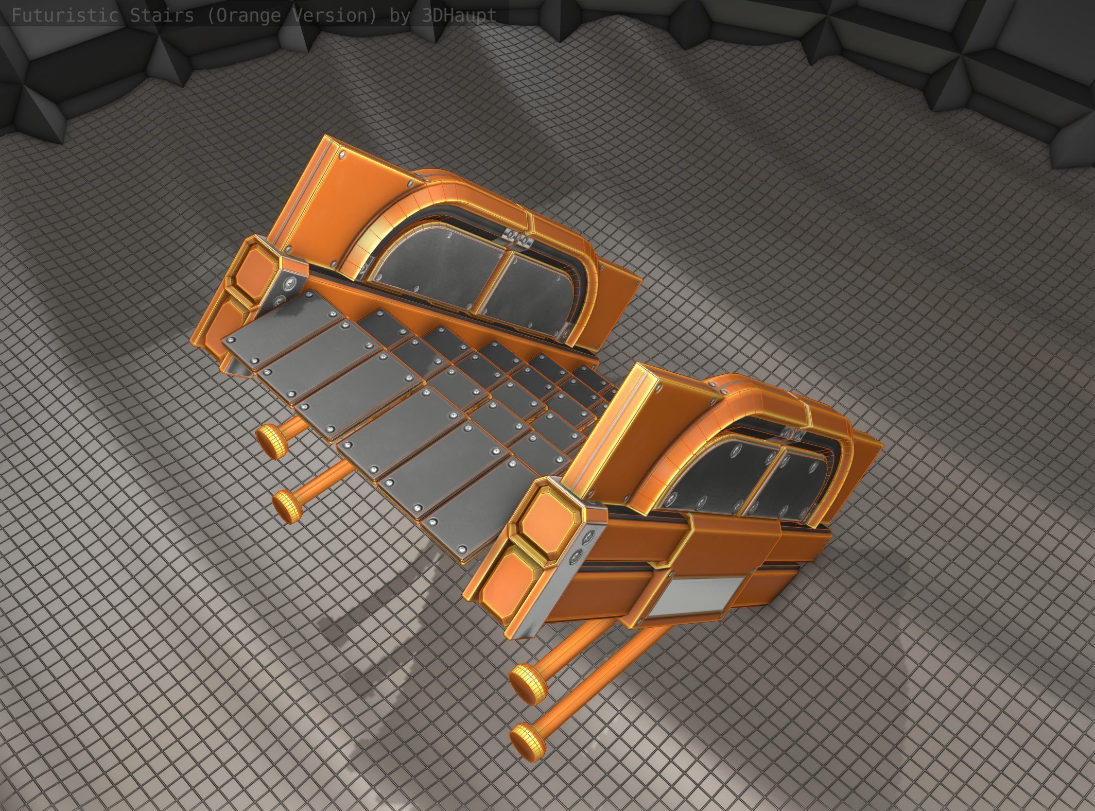 Sci-Fi Stairs - 21 - Orange Version Low-poly 3D model_18