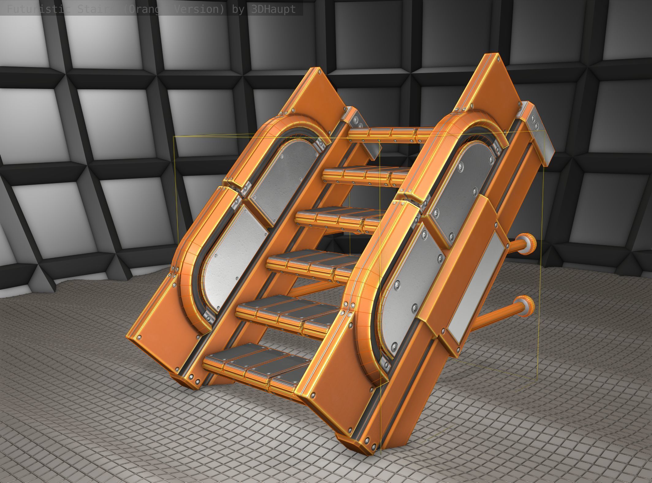 Sci-Fi Stairs - 21 - Orange Version Low-poly 3D model_23