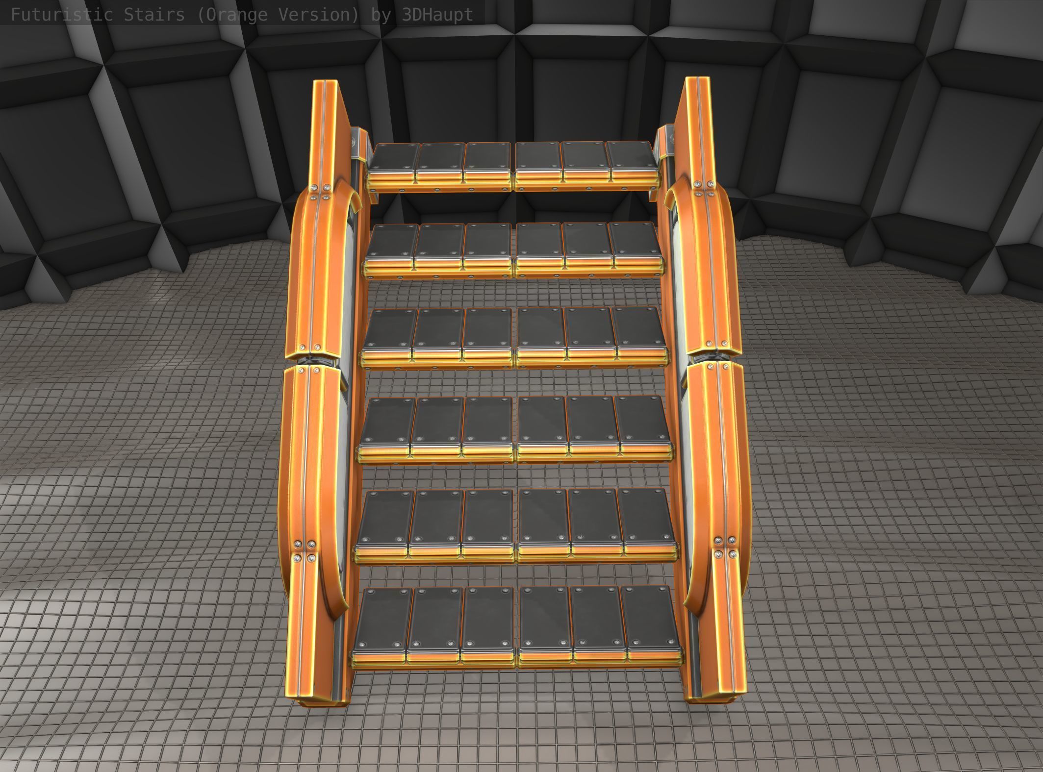 Sci-Fi Stairs - 22 - Orange Version  Low-poly 3D model_4