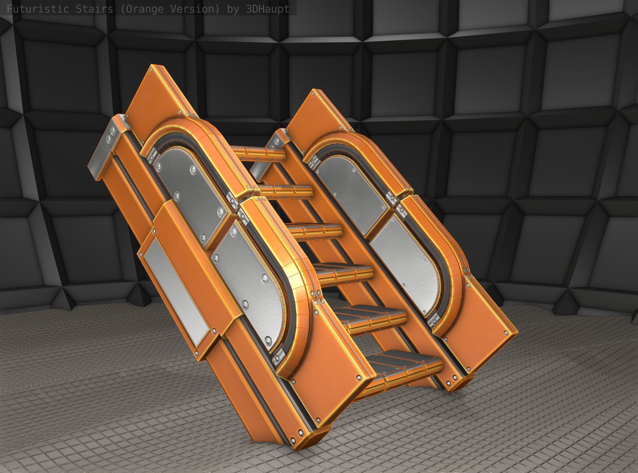 Sci-Fi Stairs - 22 - Orange Version  Low-poly 3D model_3