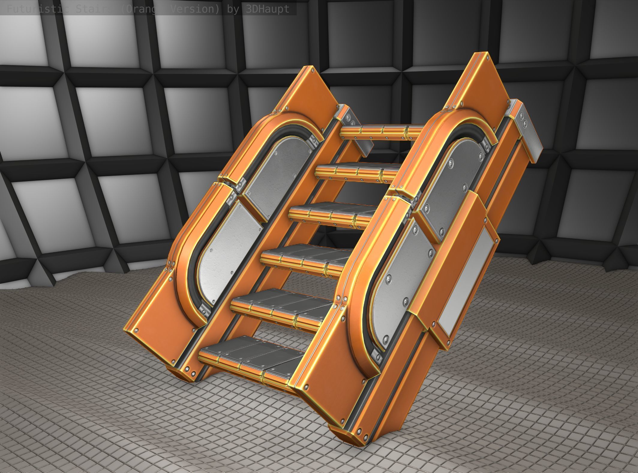 Sci-Fi Stairs - 22 - Orange Version  Low-poly 3D model_21