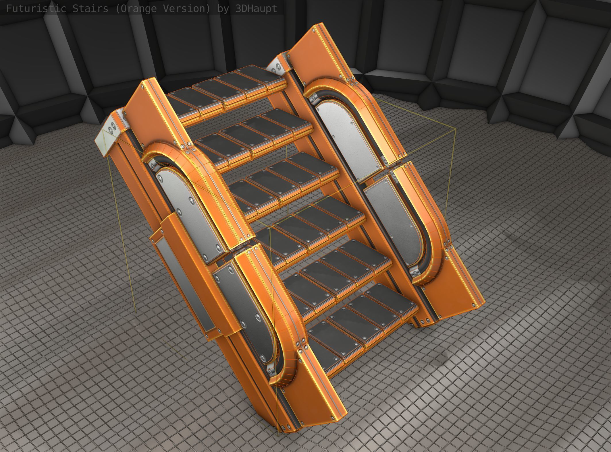 Sci-Fi Stairs - 22 - Orange Version  Low-poly 3D model_9