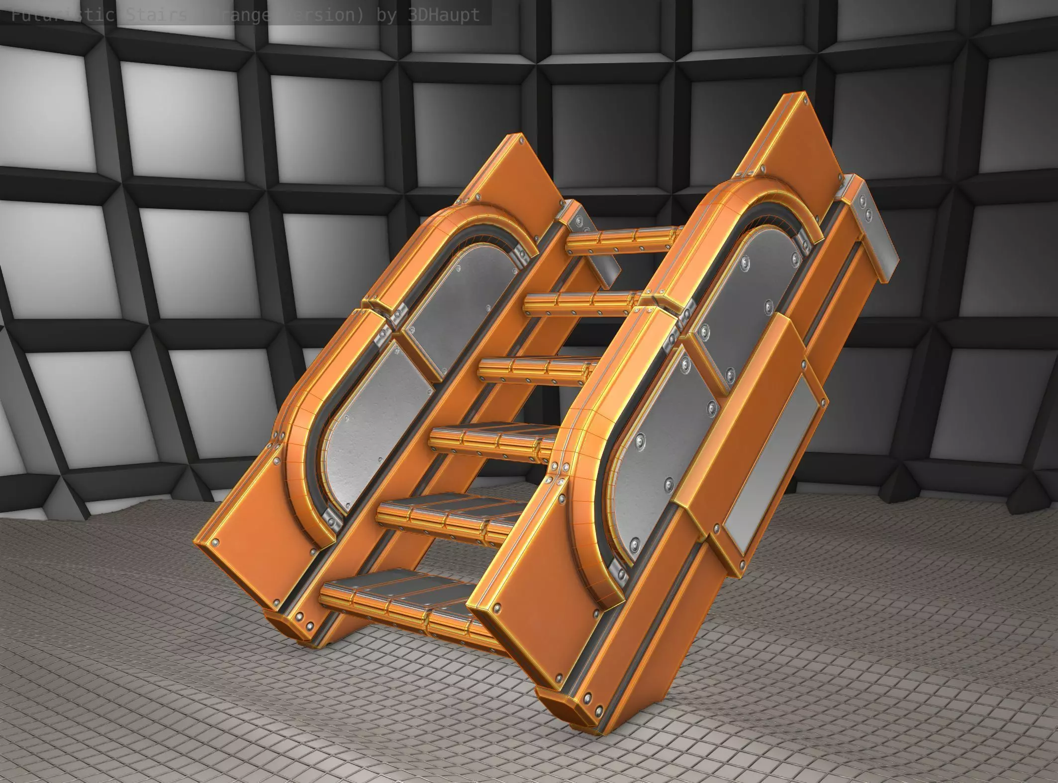 Sci-Fi Stairs - 22 - Orange Version  Low-poly 3D model_0