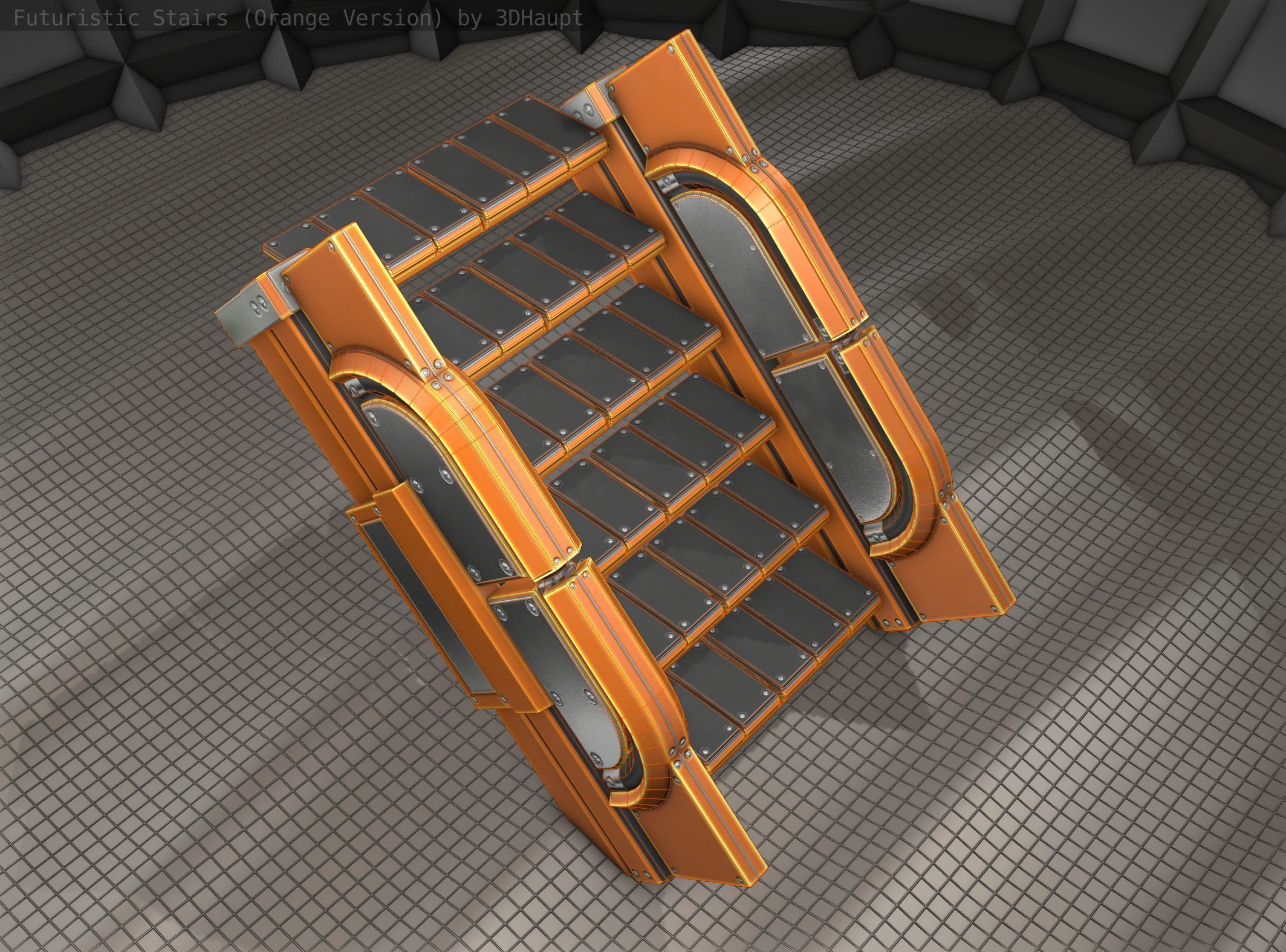 Sci-Fi Stairs - 22 - Orange Version  Low-poly 3D model_17