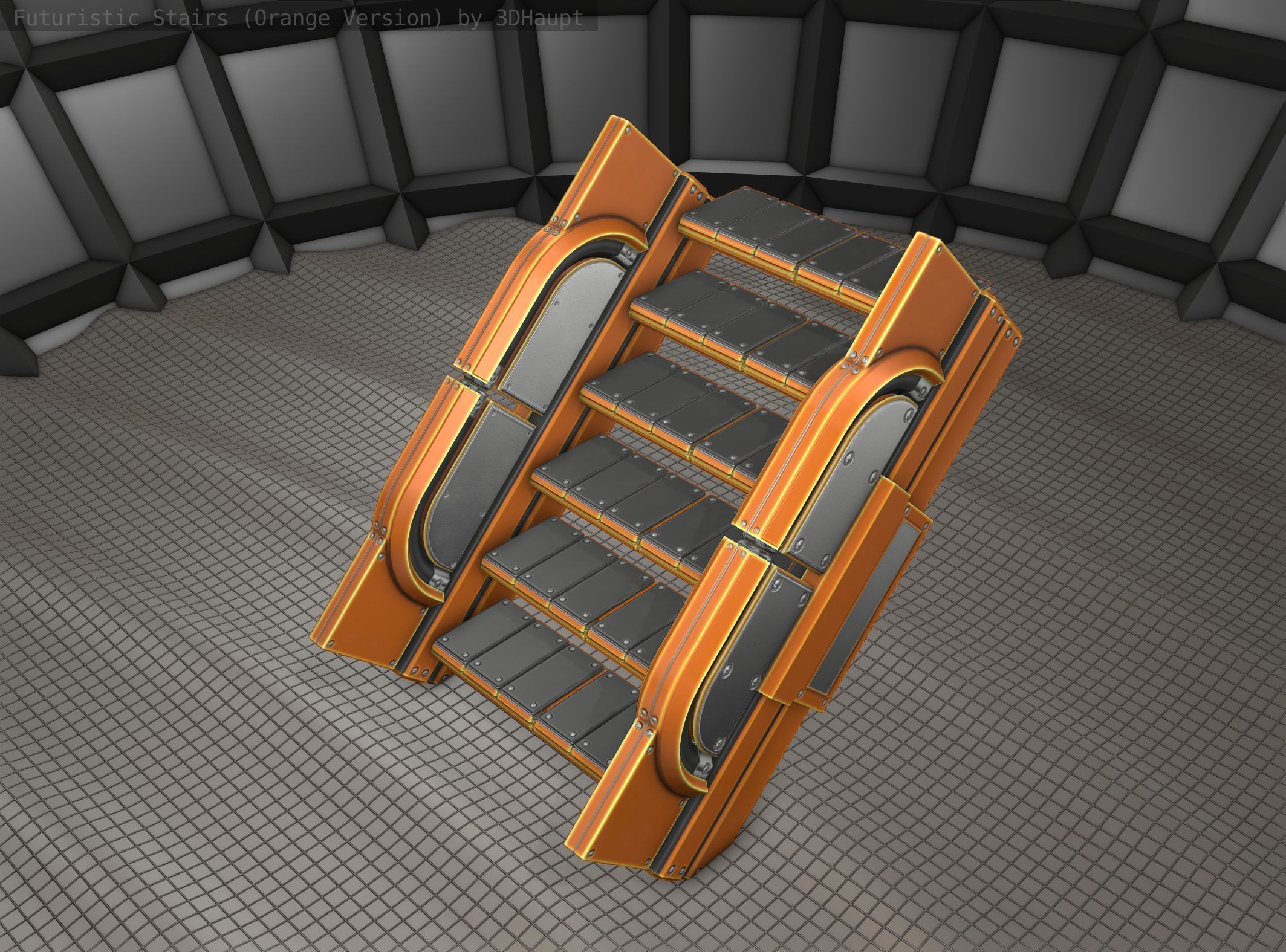 Sci-Fi Stairs - 22 - Orange Version  Low-poly 3D model_23
