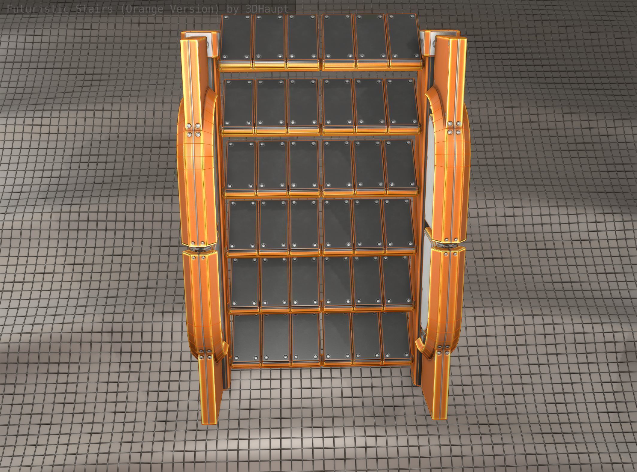 Sci-Fi Stairs - 22 - Orange Version  Low-poly 3D model_13