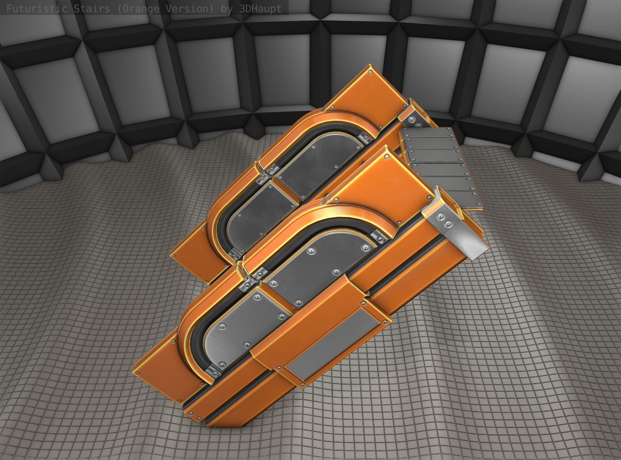 Sci-Fi Stairs - 22 - Orange Version  Low-poly 3D model_5