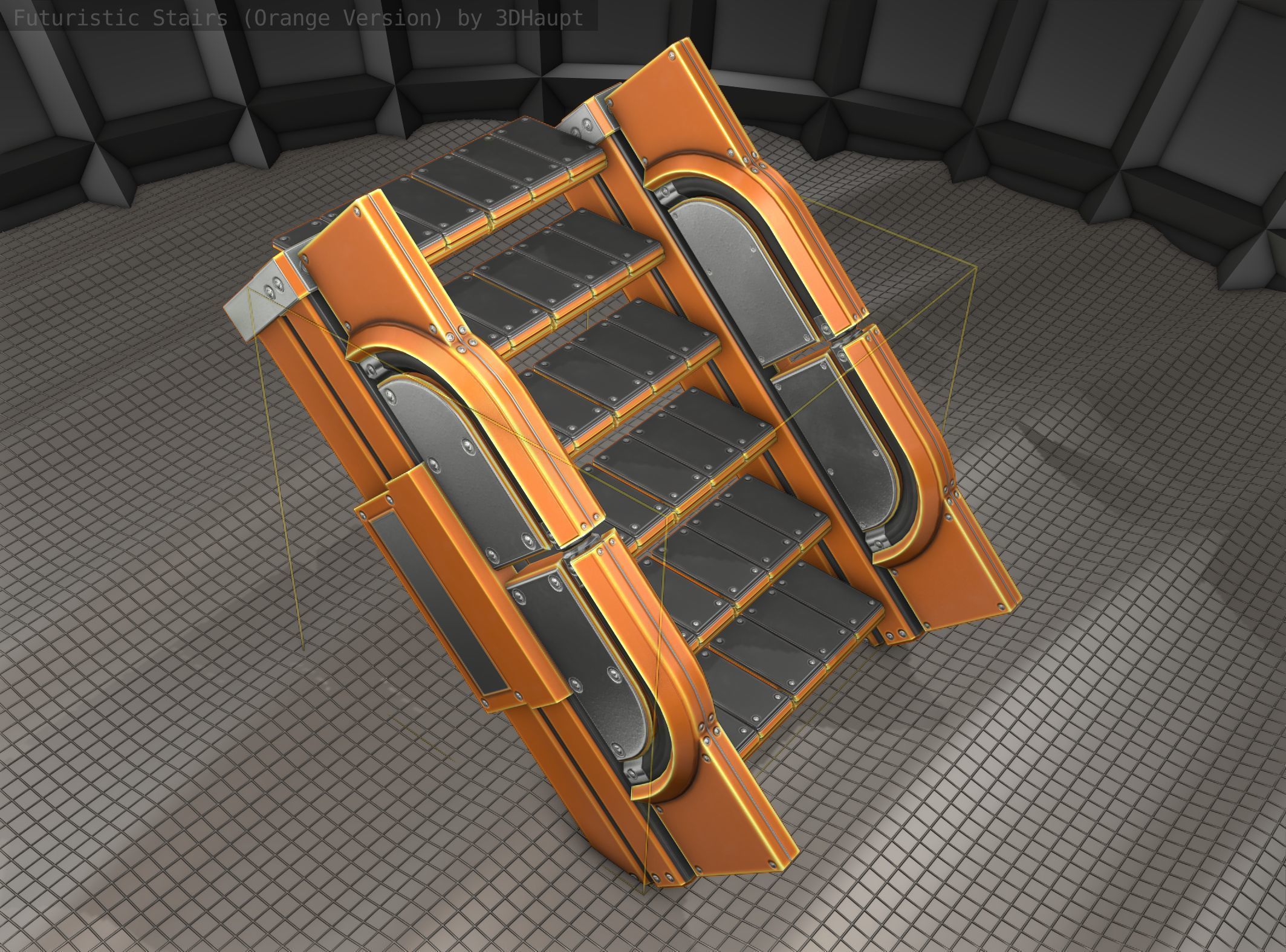 Sci-Fi Stairs - 22 - Orange Version  Low-poly 3D model_18