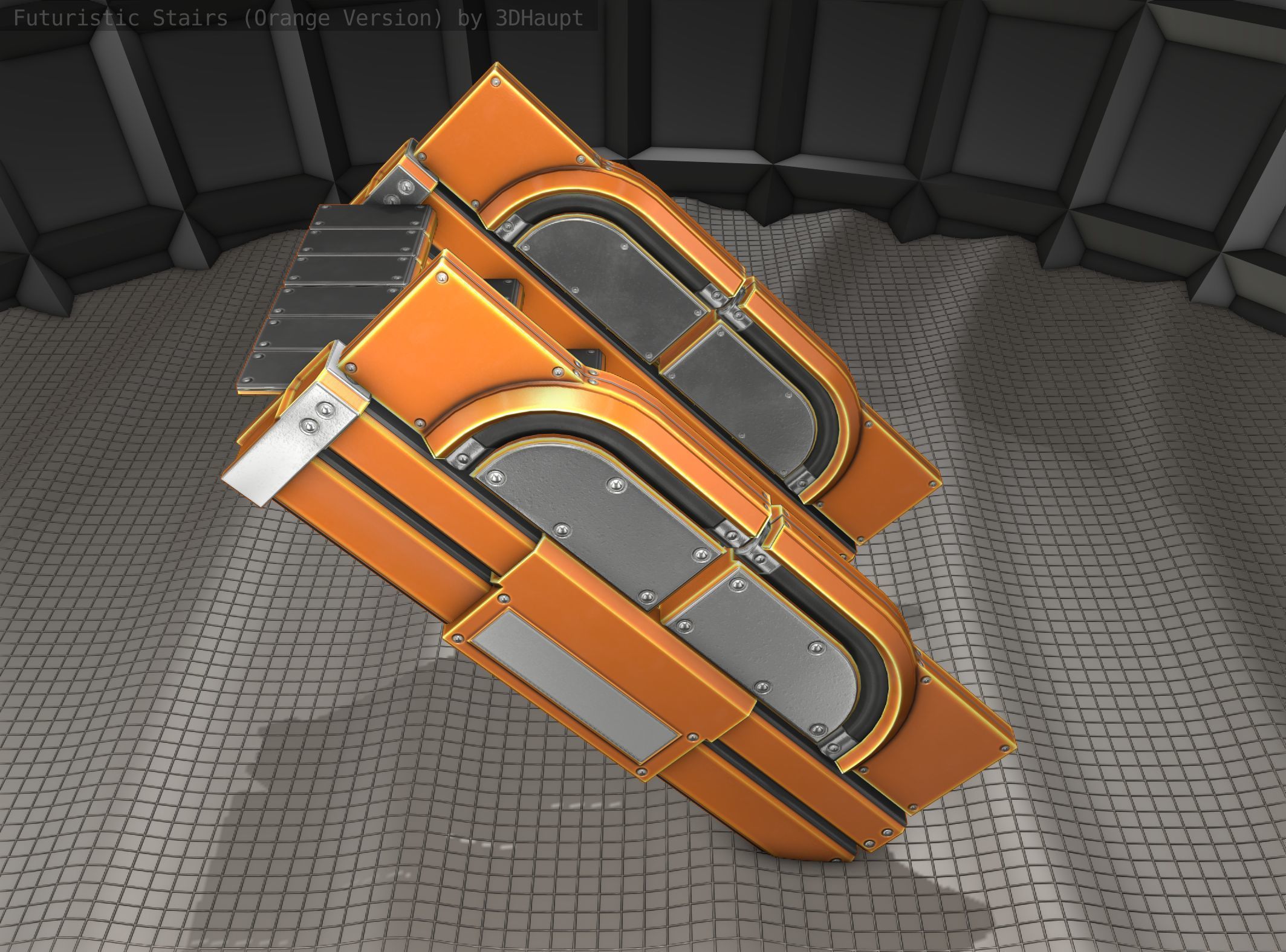 Sci-Fi Stairs - 22 - Orange Version  Low-poly 3D model_8