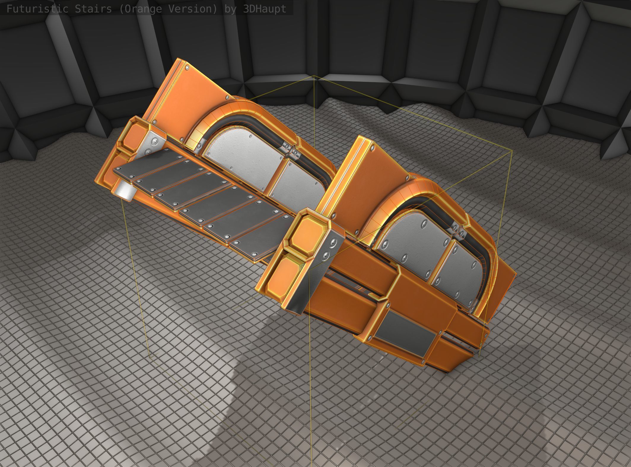 Sci-Fi Stairs - 22 - Orange Version  Low-poly 3D model_7