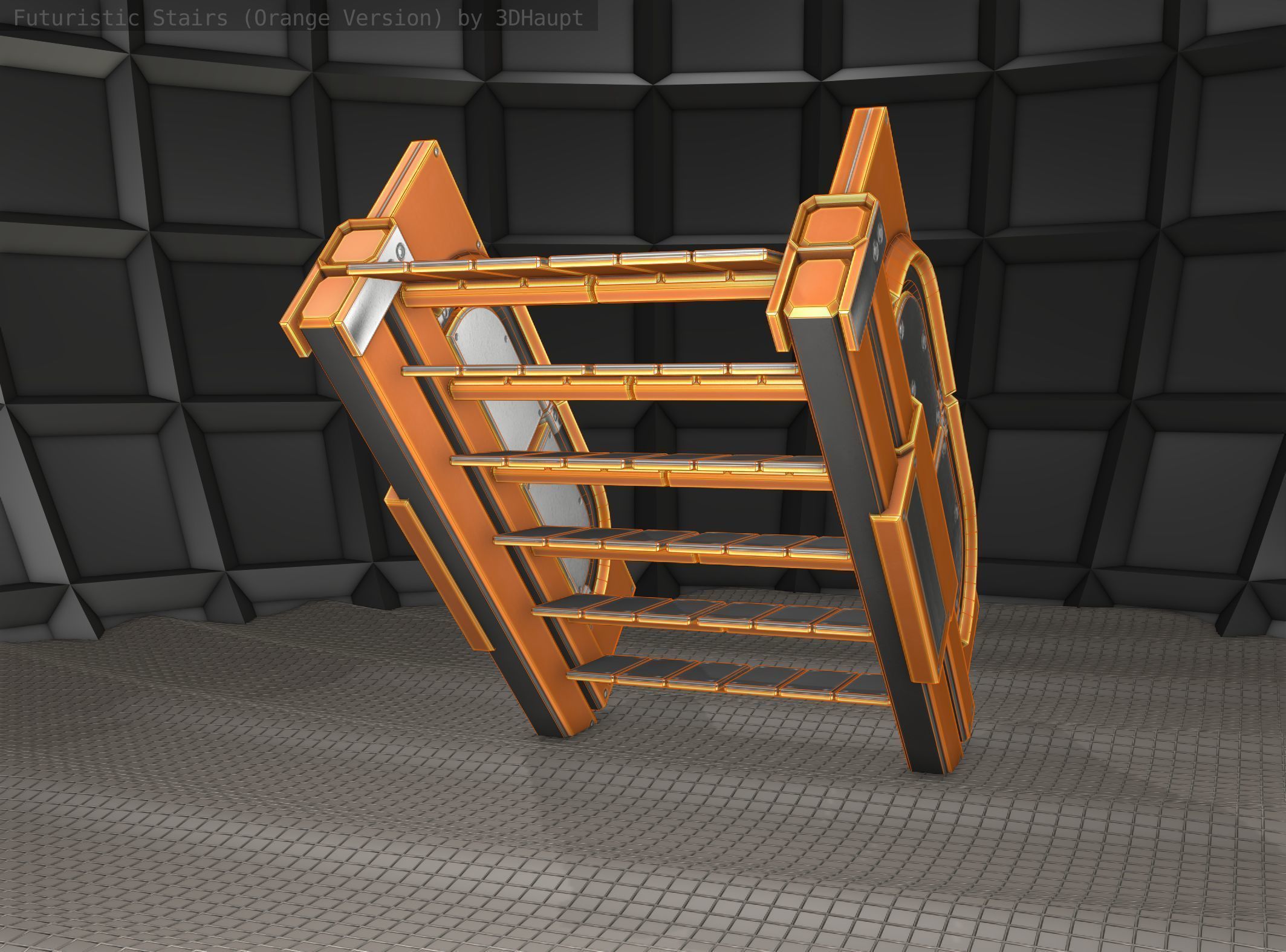 Sci-Fi Stairs - 22 - Orange Version  Low-poly 3D model_10