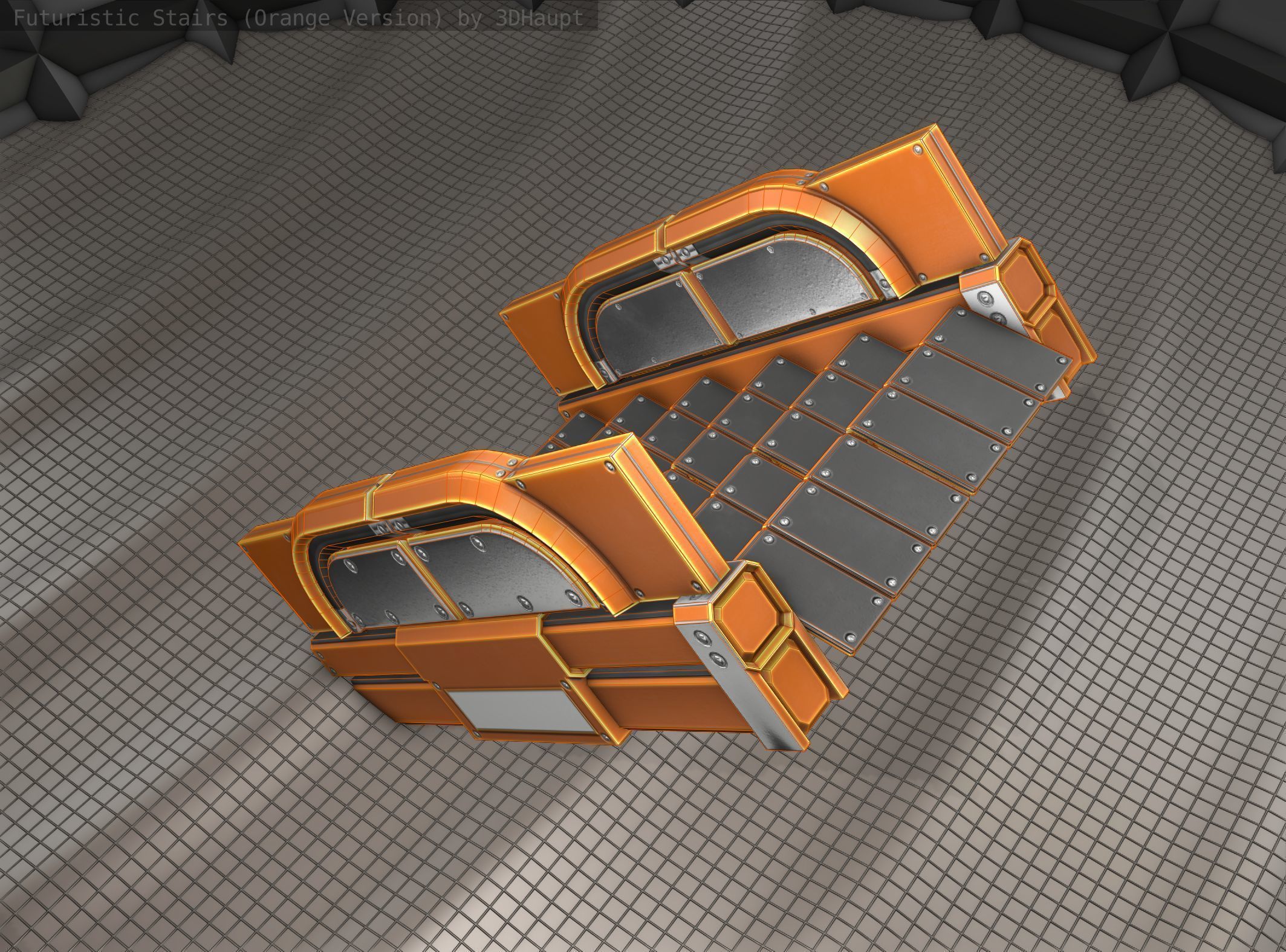 Sci-Fi Stairs - 22 - Orange Version  Low-poly 3D model_15