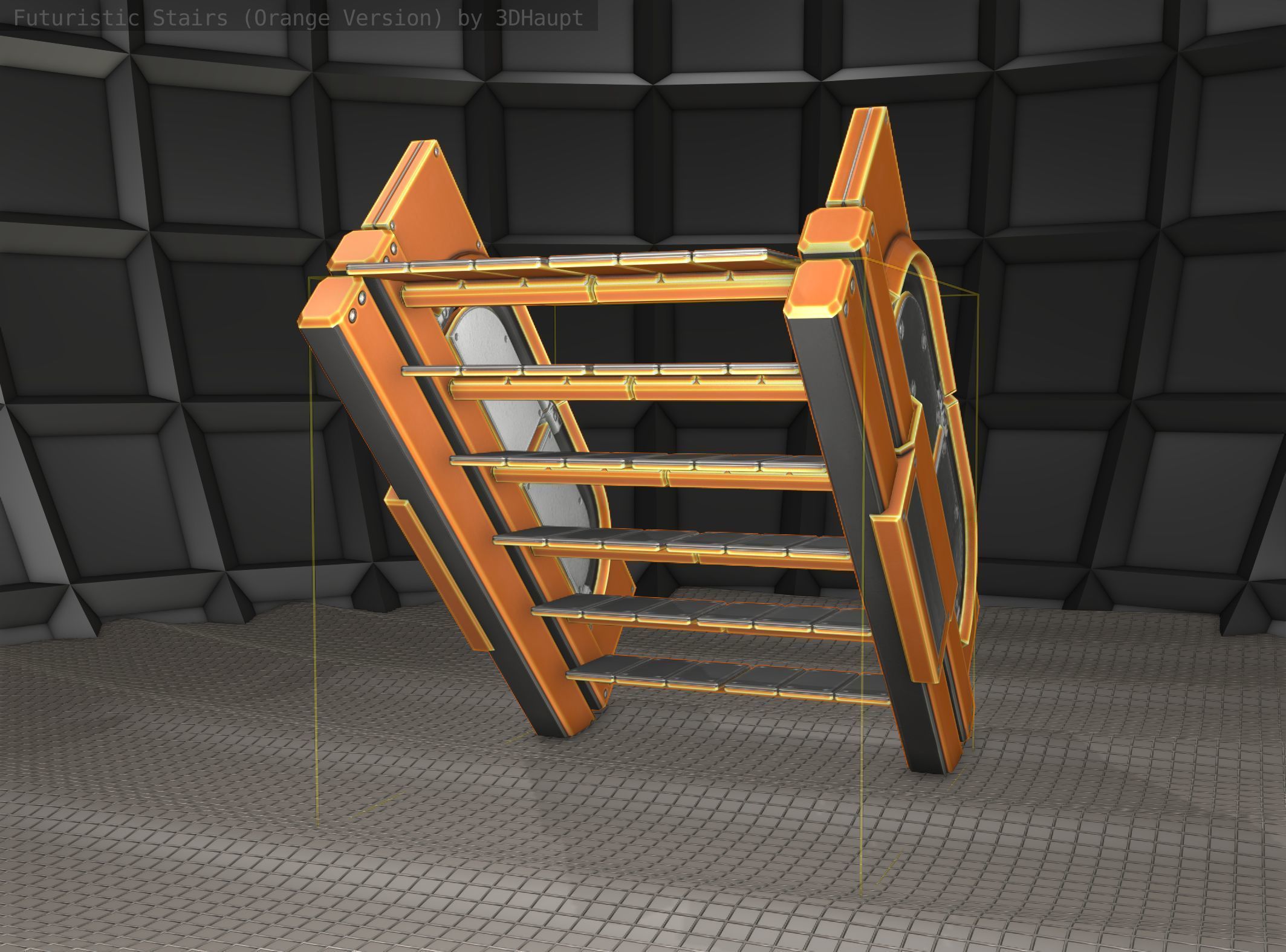 Sci-Fi Stairs - 23 - Orange Version Low-poly 3D model_12