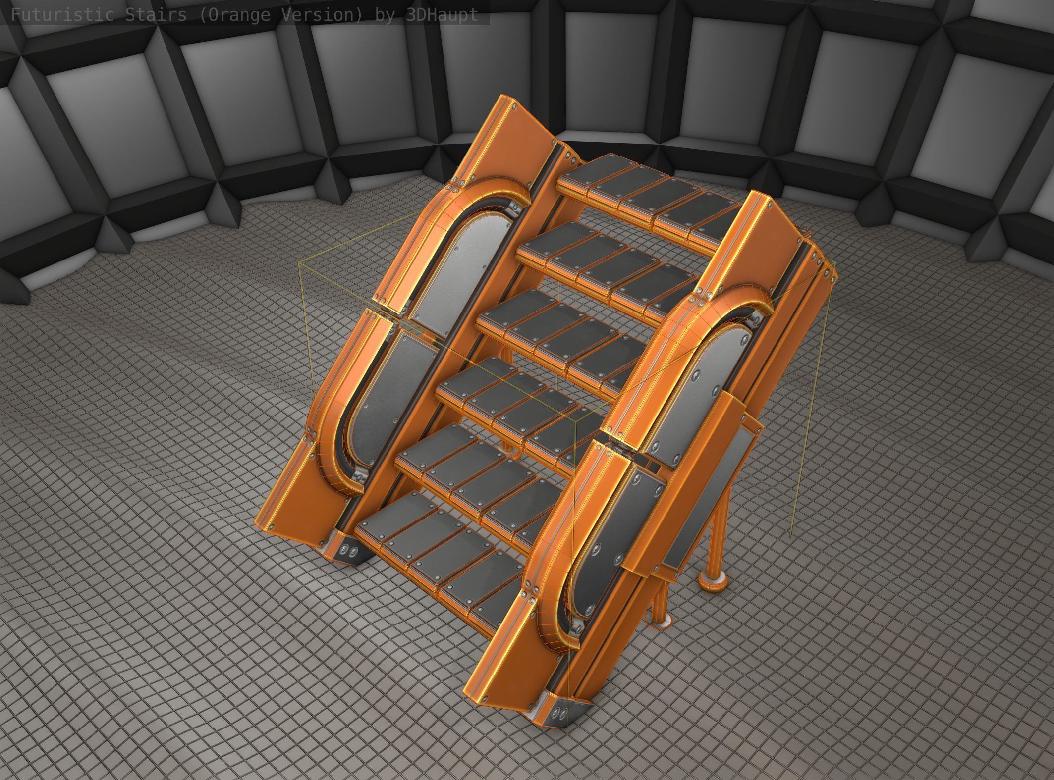 Sci-Fi Stairs - 23 - Orange Version Low-poly 3D model_25