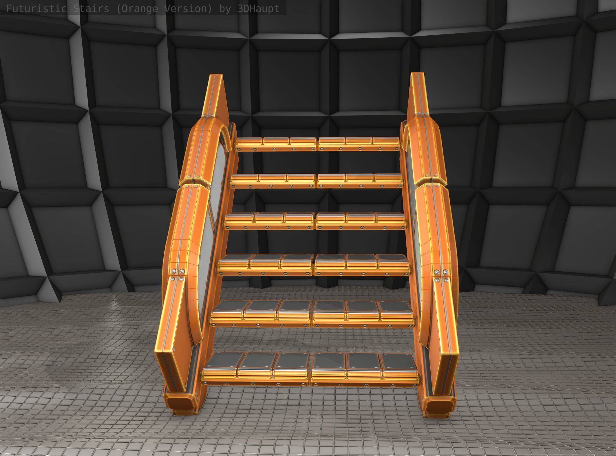 Sci-Fi Stairs - 23 - Orange Version Low-poly 3D model_14