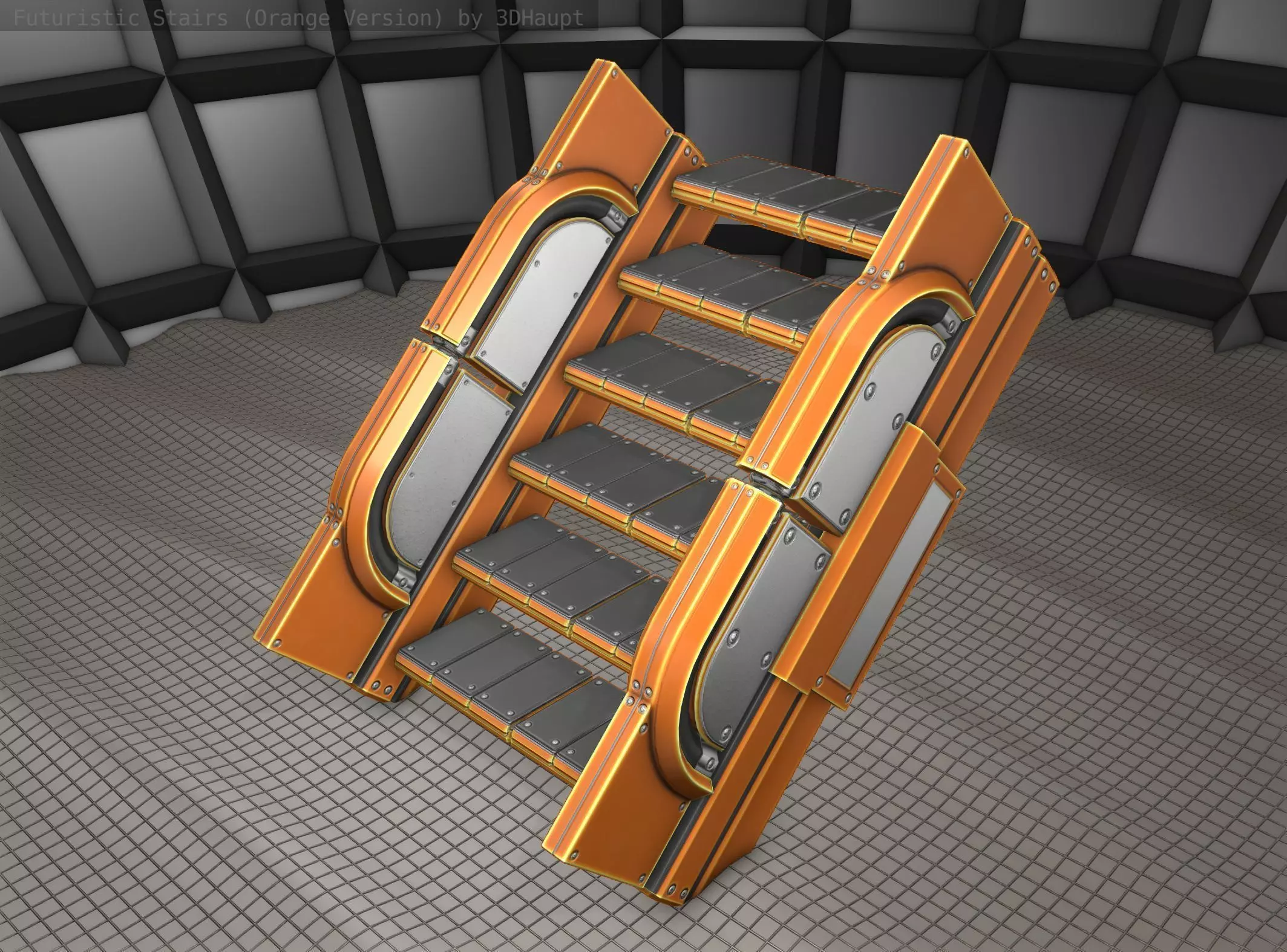 Sci-Fi Stairs - 23 - Orange Version Low-poly 3D model_0