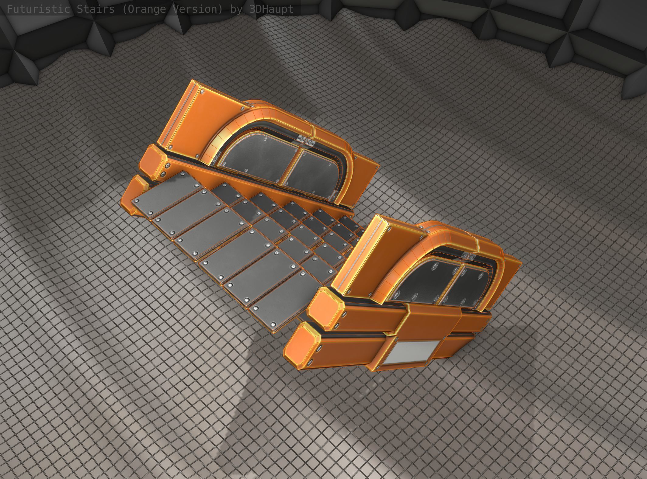 Sci-Fi Stairs - 23 - Orange Version Low-poly 3D model_18