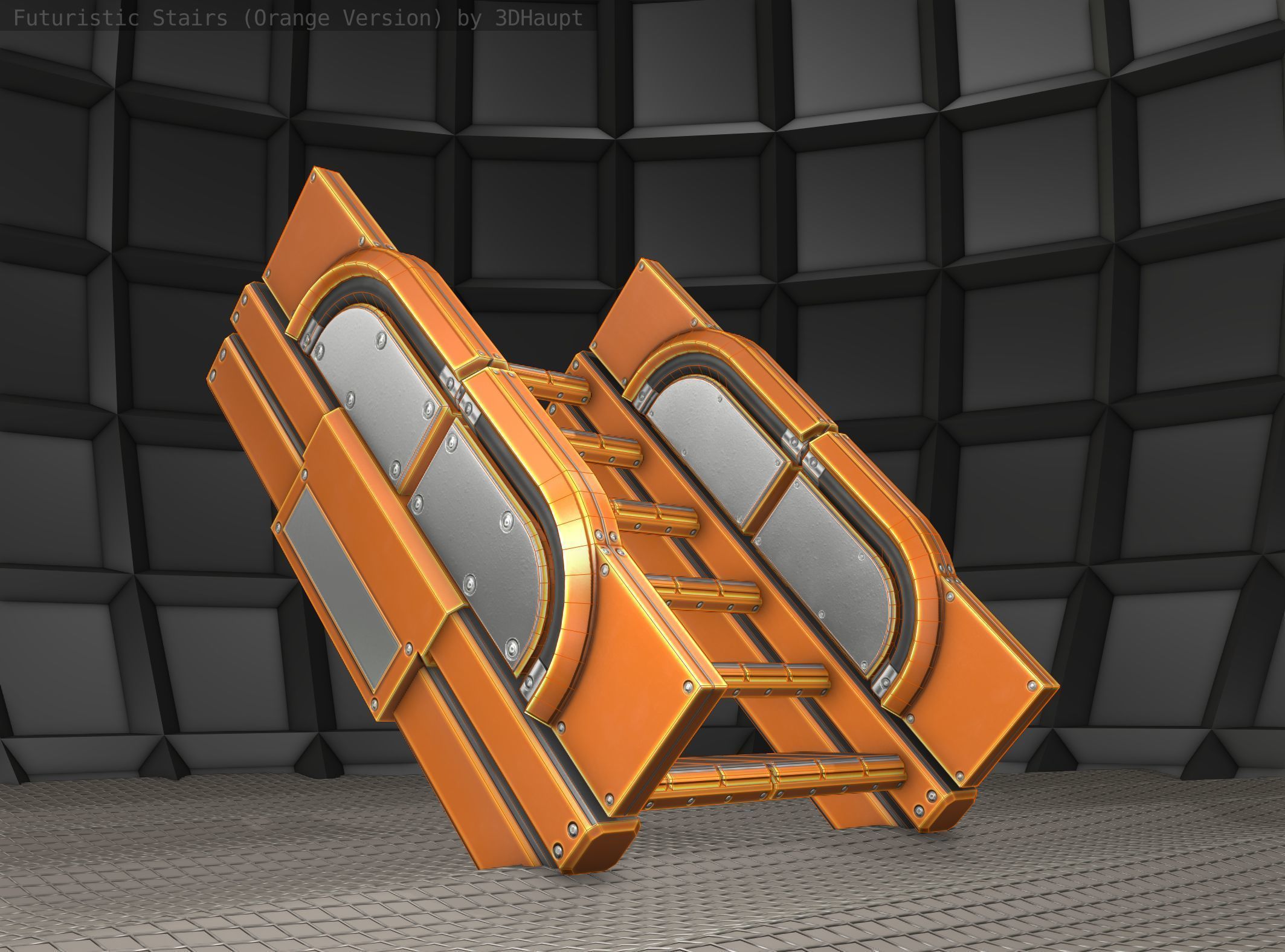 Sci-Fi Stairs - 23 - Orange Version Low-poly 3D model_21