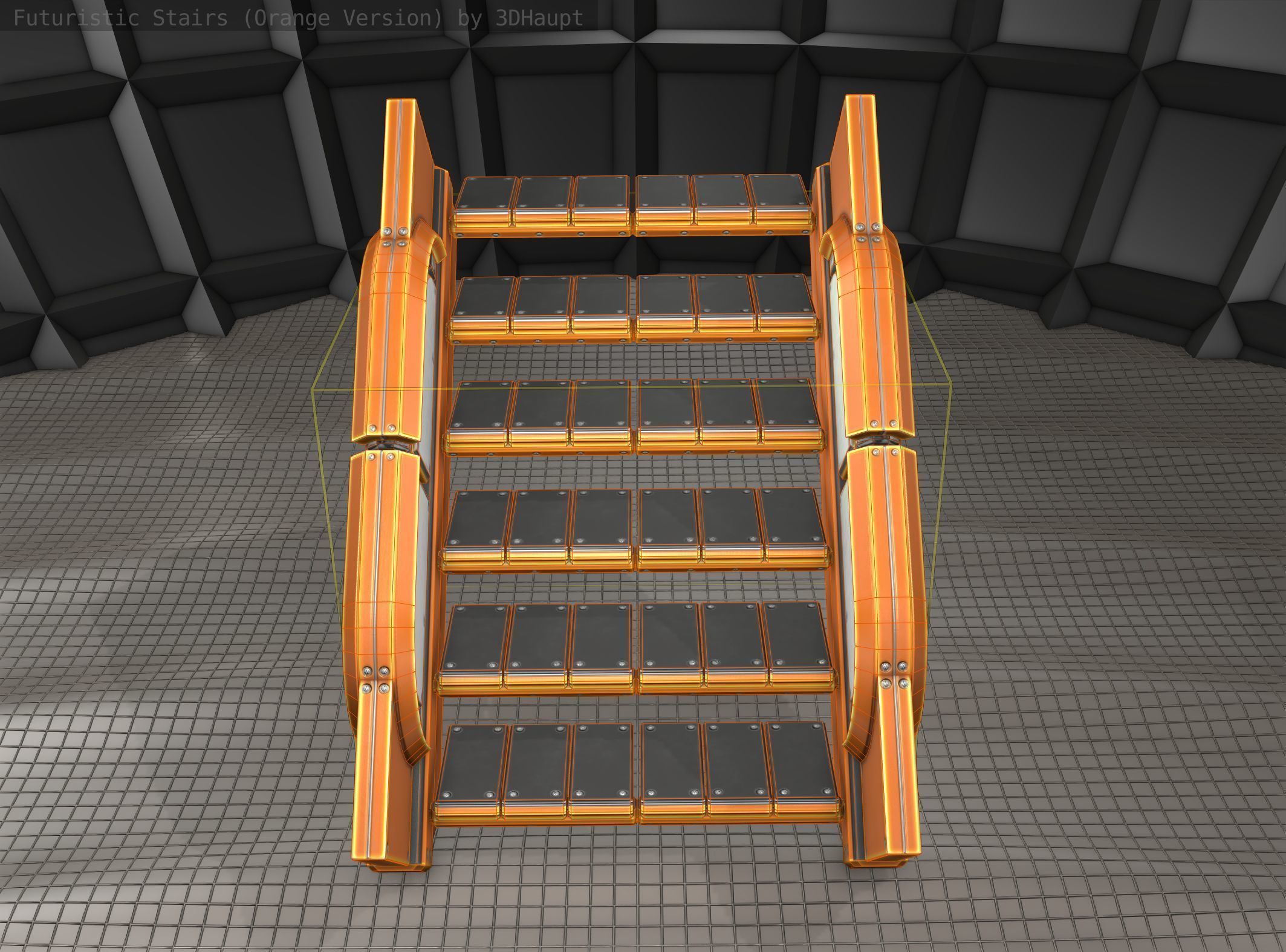 Sci-Fi Stairs - 23 - Orange Version Low-poly 3D model_9