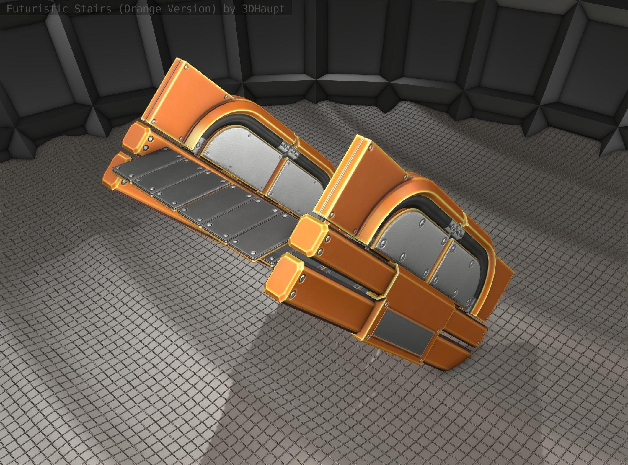 Sci-Fi Stairs - 23 - Orange Version Low-poly 3D model_7