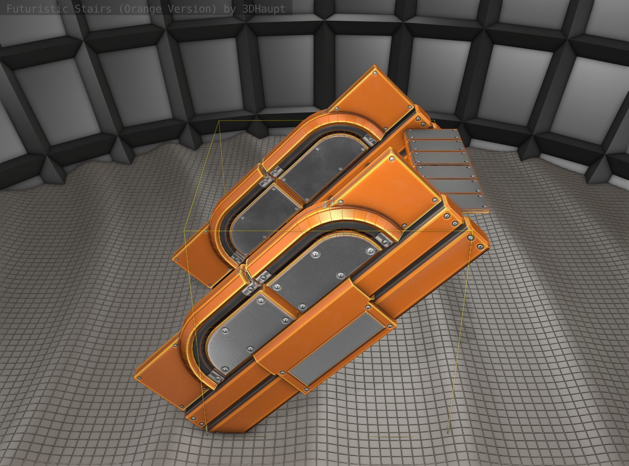 Sci-Fi Stairs - 23 - Orange Version Low-poly 3D model_4