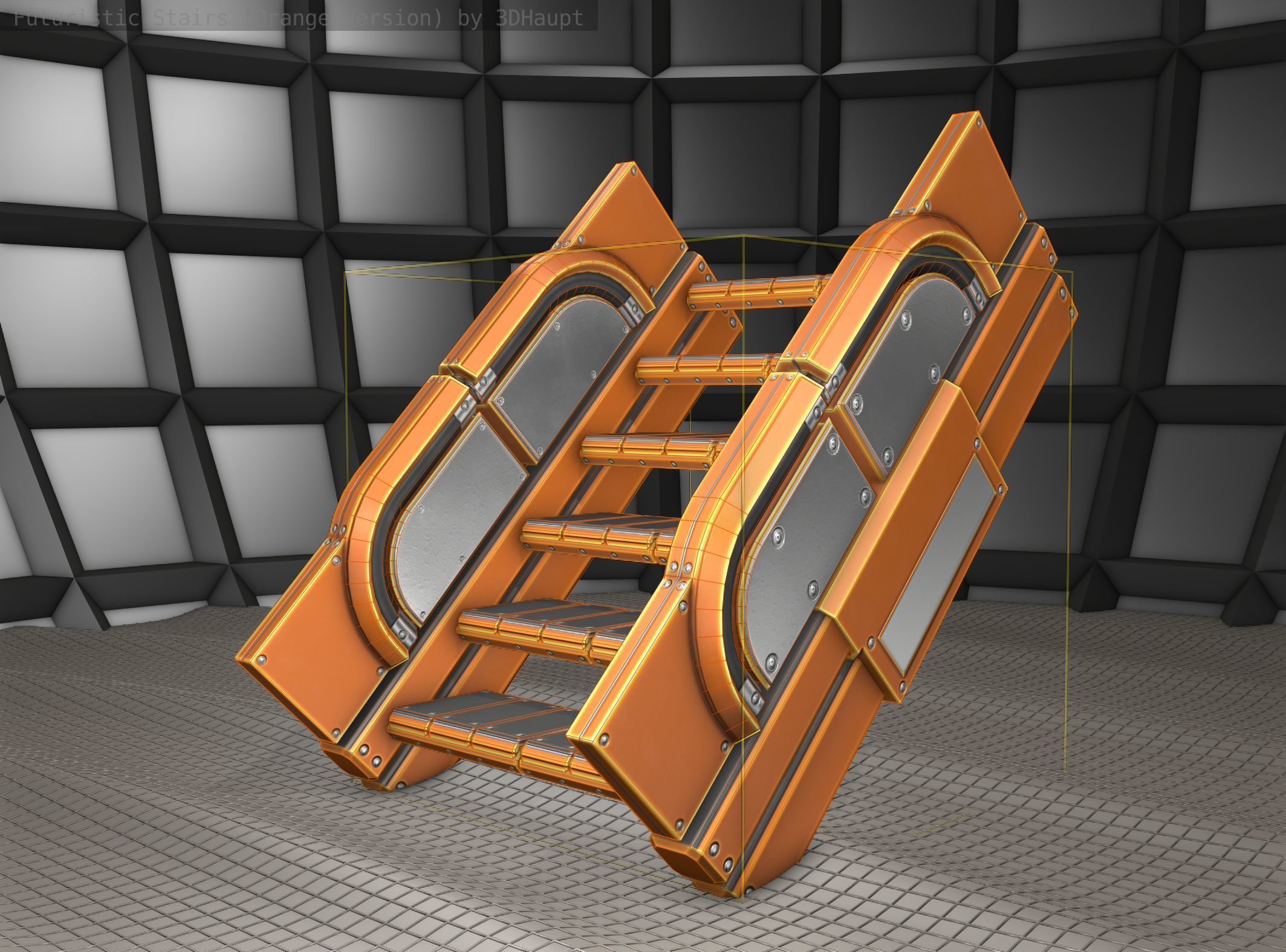 Sci-Fi Stairs - 23 - Orange Version Low-poly 3D model_10