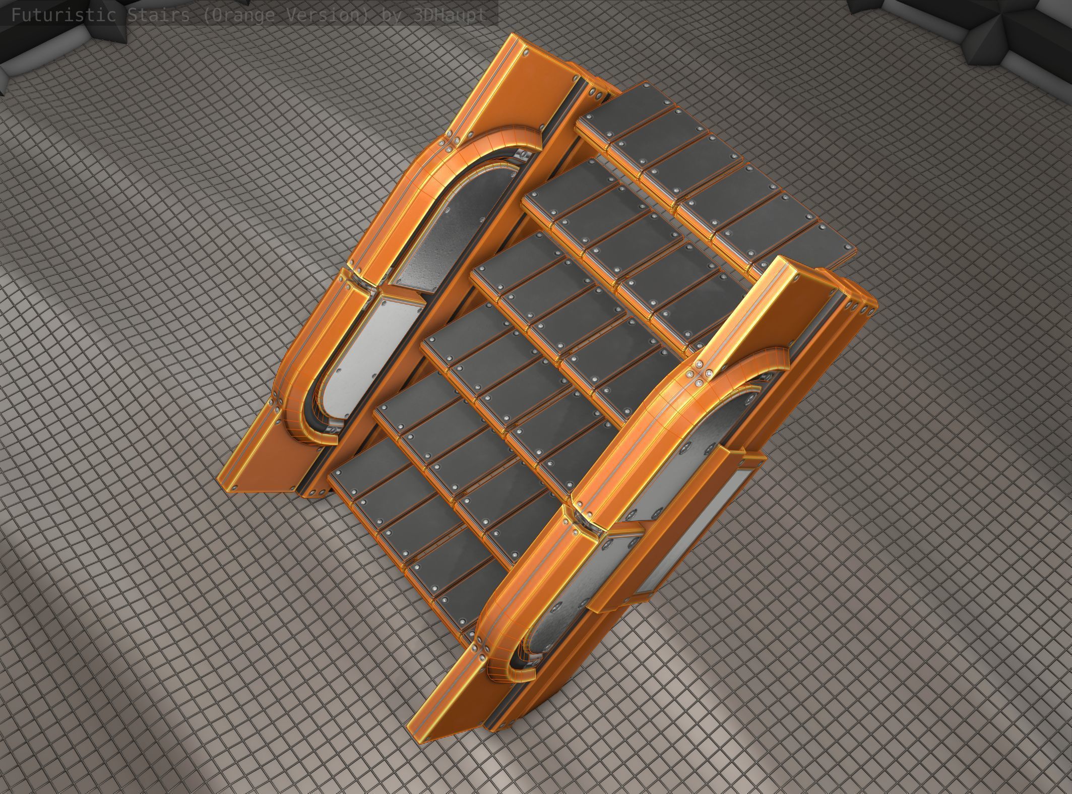 Sci-Fi Stairs - 23 - Orange Version Low-poly 3D model_16