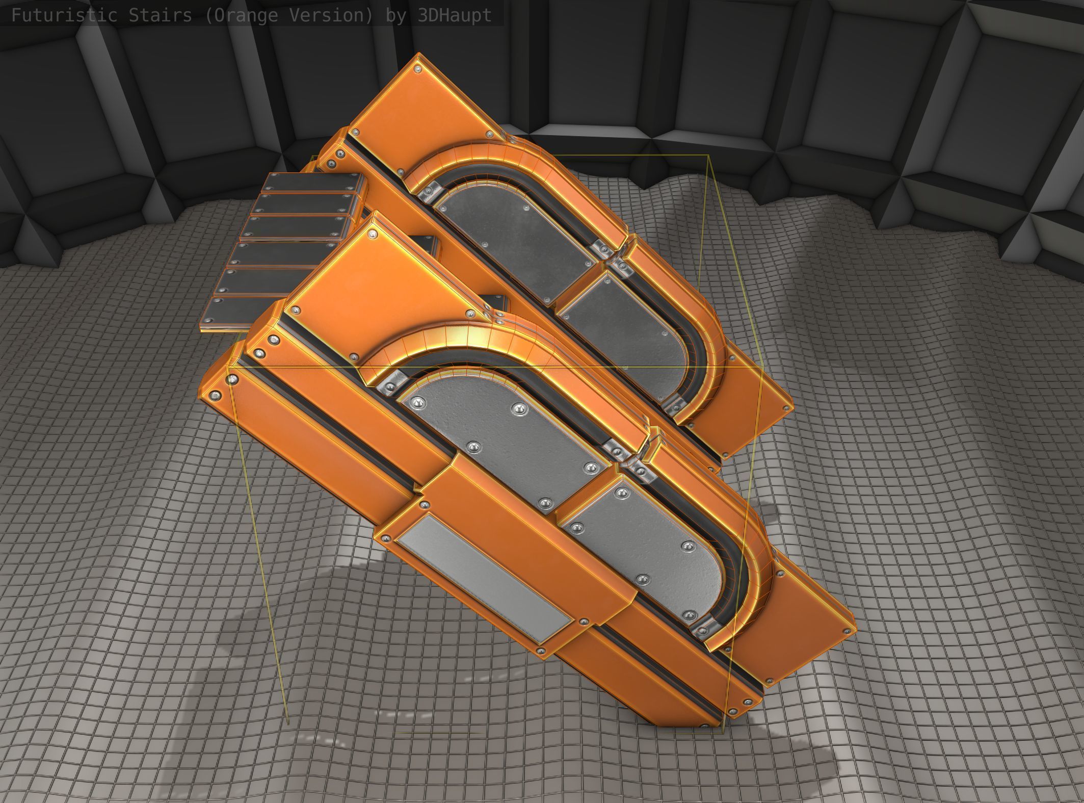 Sci-Fi Stairs - 23 - Orange Version Low-poly 3D model_8
