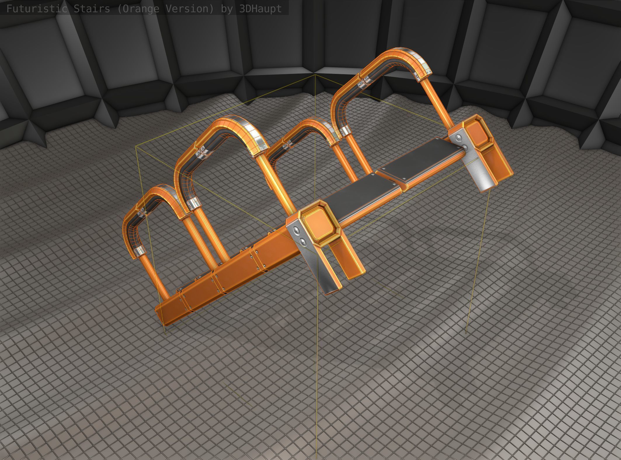 Sci-Fi Stairs - 26- Orange Version Low-poly 3D model_2