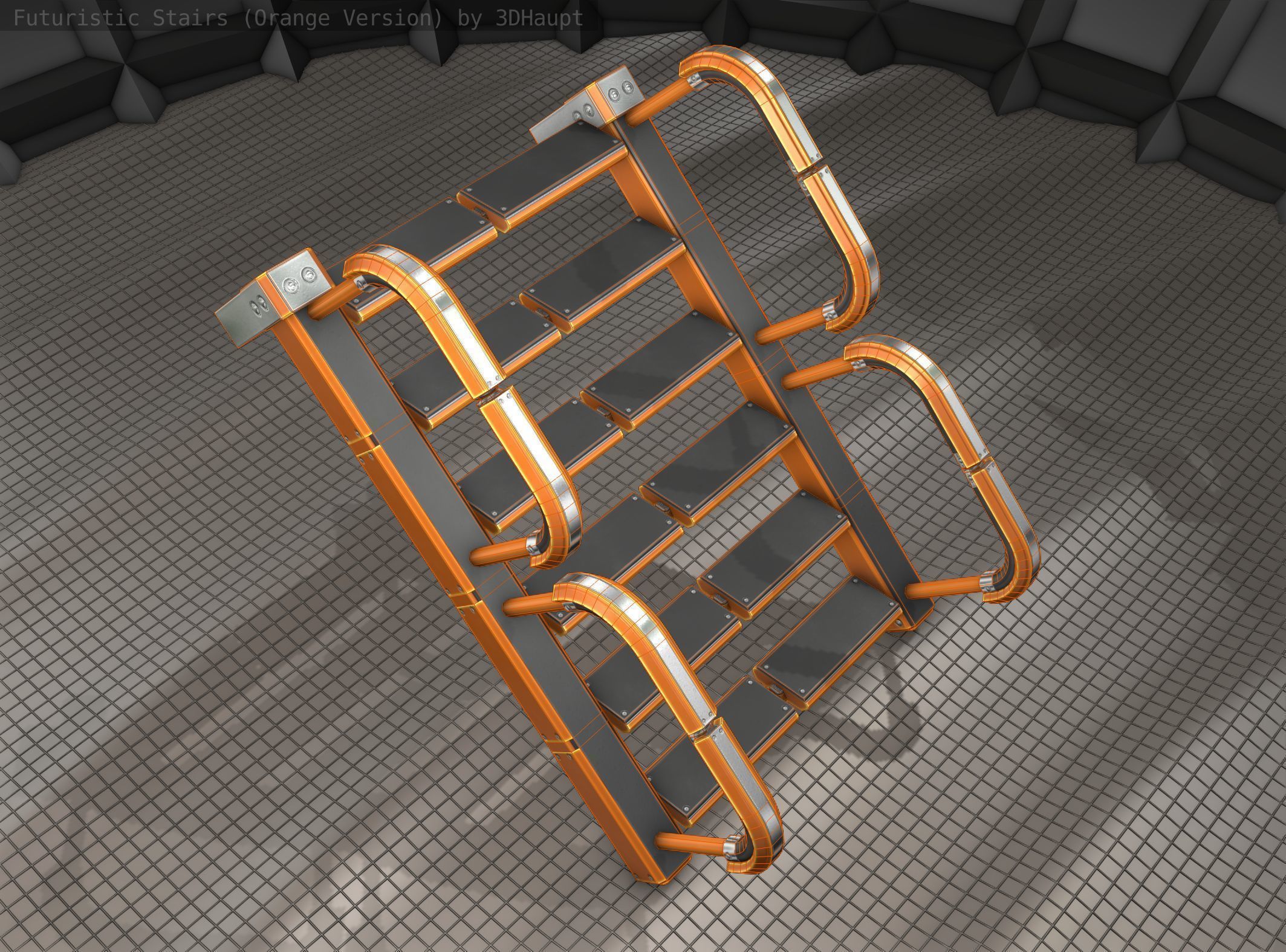 Sci-Fi Stairs - 26- Orange Version Low-poly 3D model_19