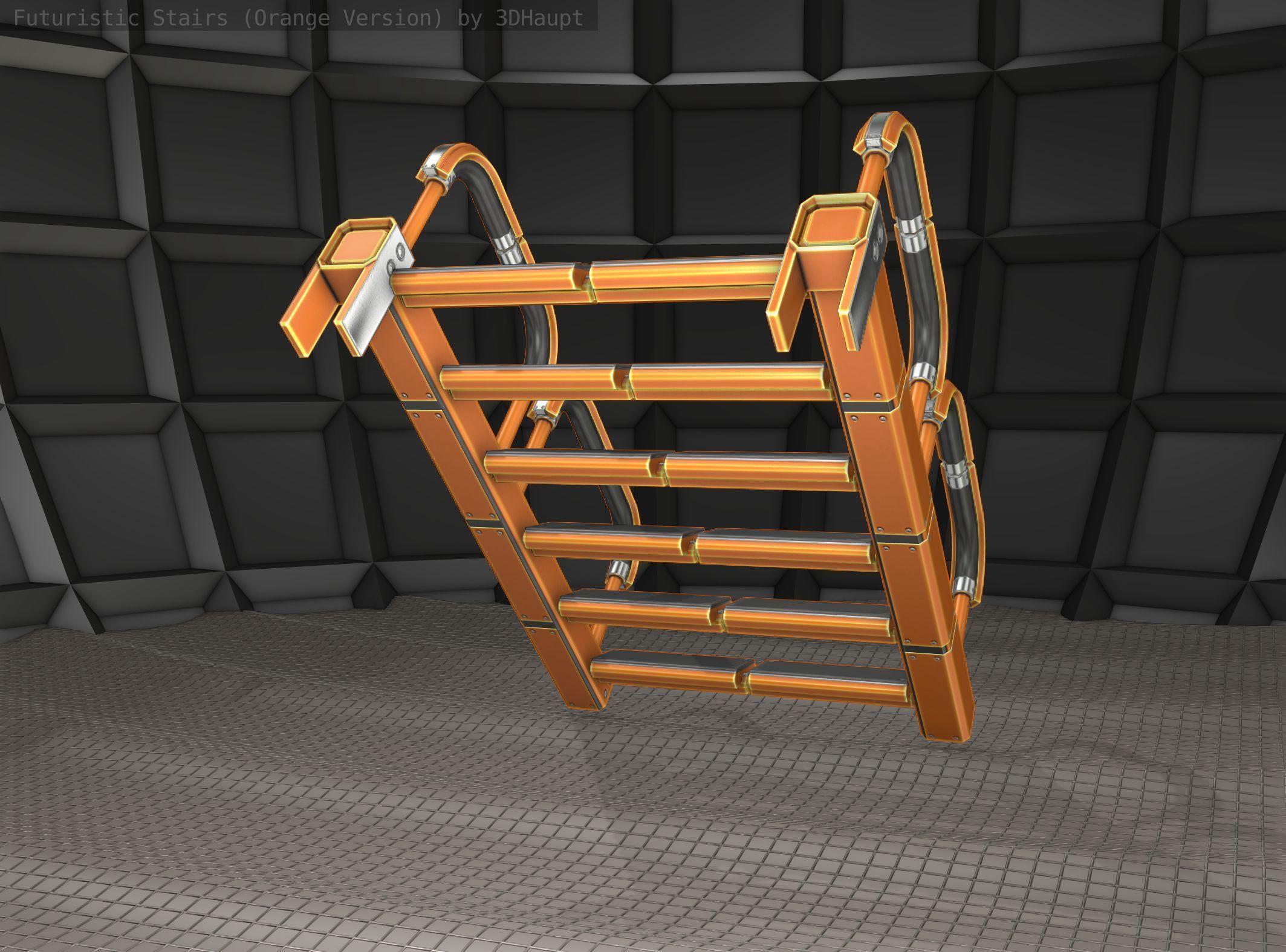 Sci-Fi Stairs - 26- Orange Version Low-poly 3D model_11