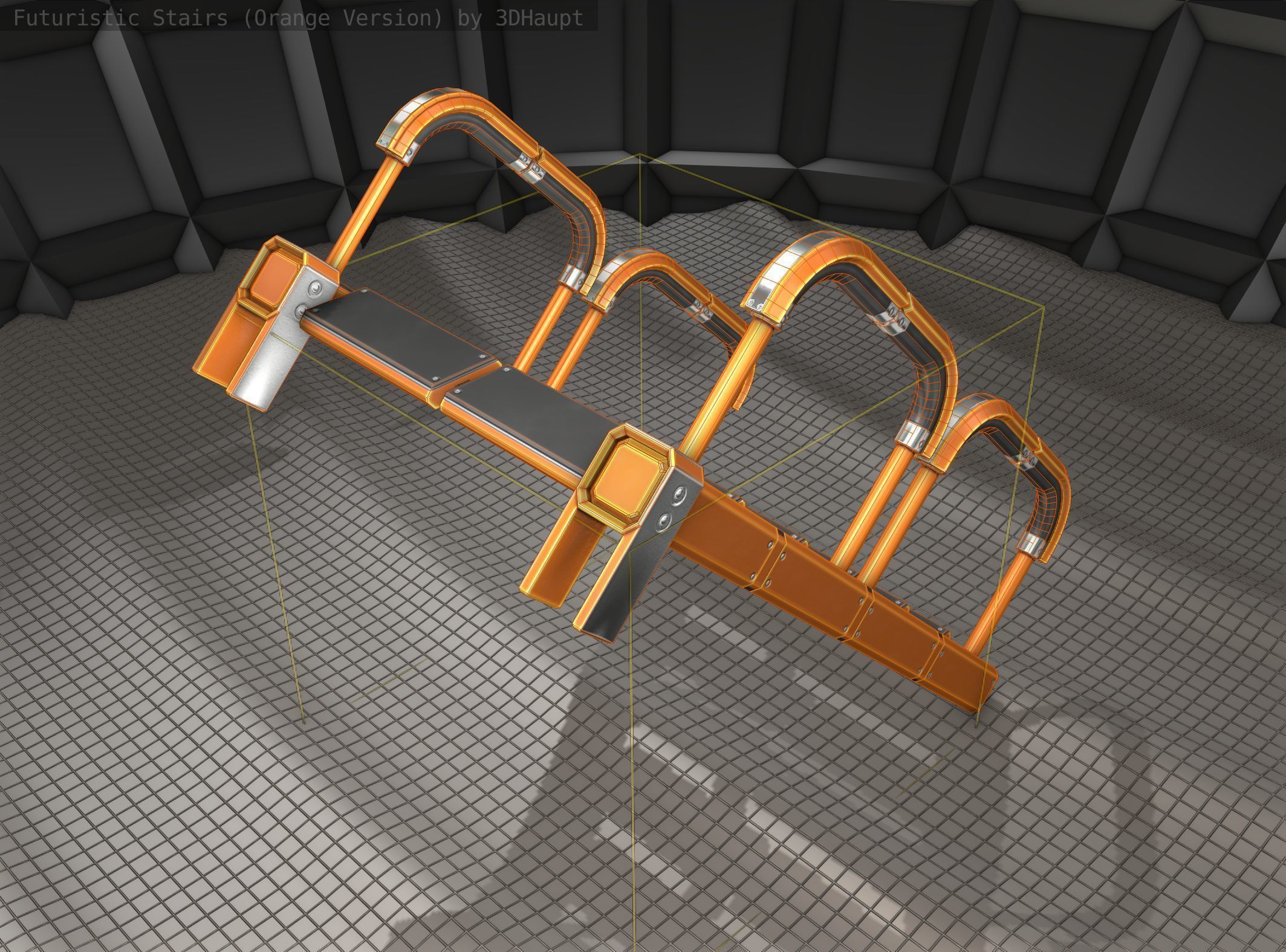 Sci-Fi Stairs - 26- Orange Version Low-poly 3D model_4