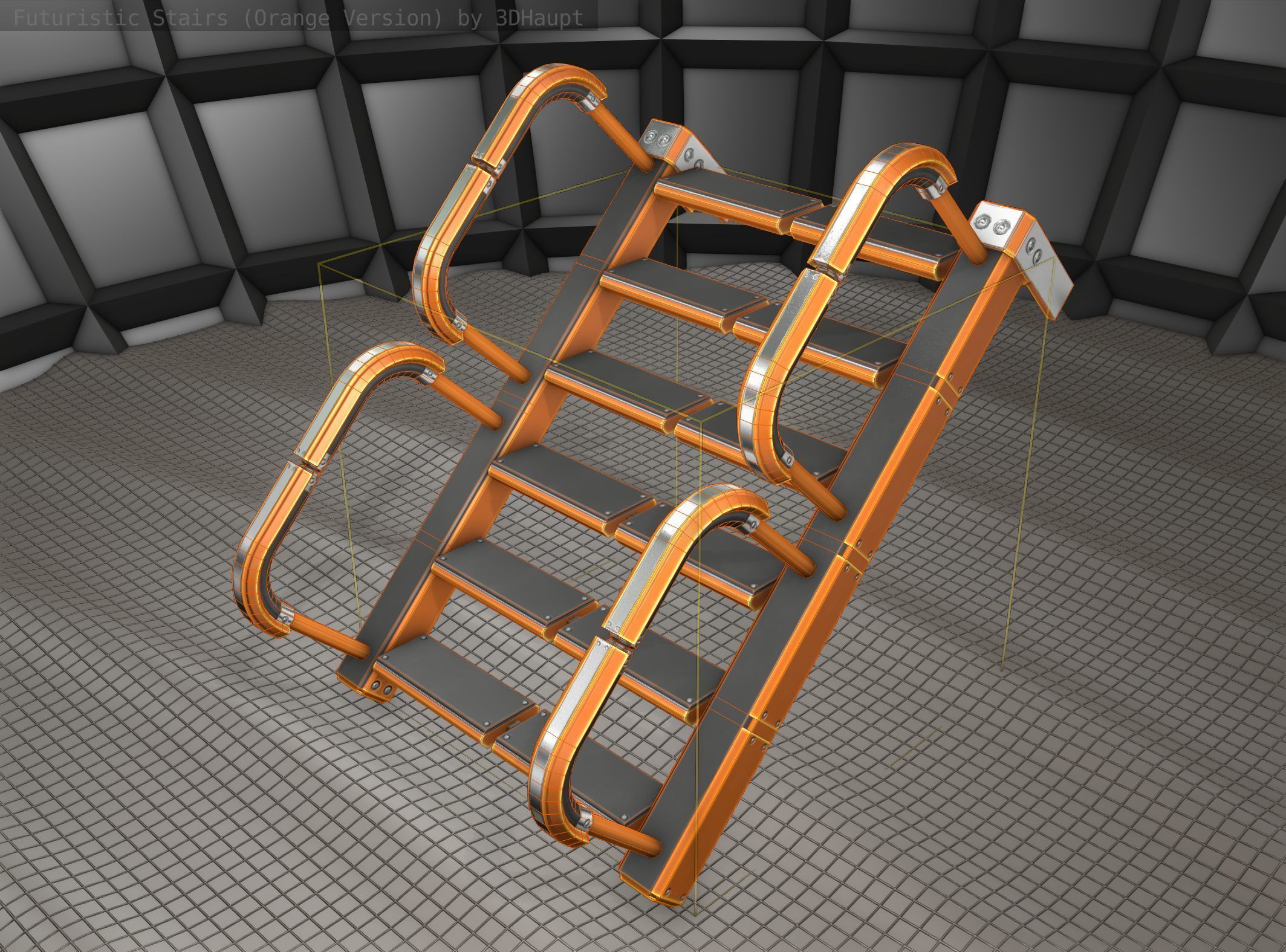 Sci-Fi Stairs - 26- Orange Version Low-poly 3D model_8