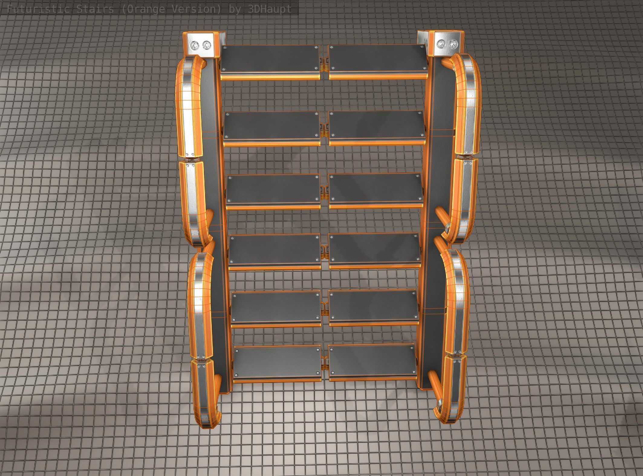 Sci-Fi Stairs - 26- Orange Version Low-poly 3D model_15
