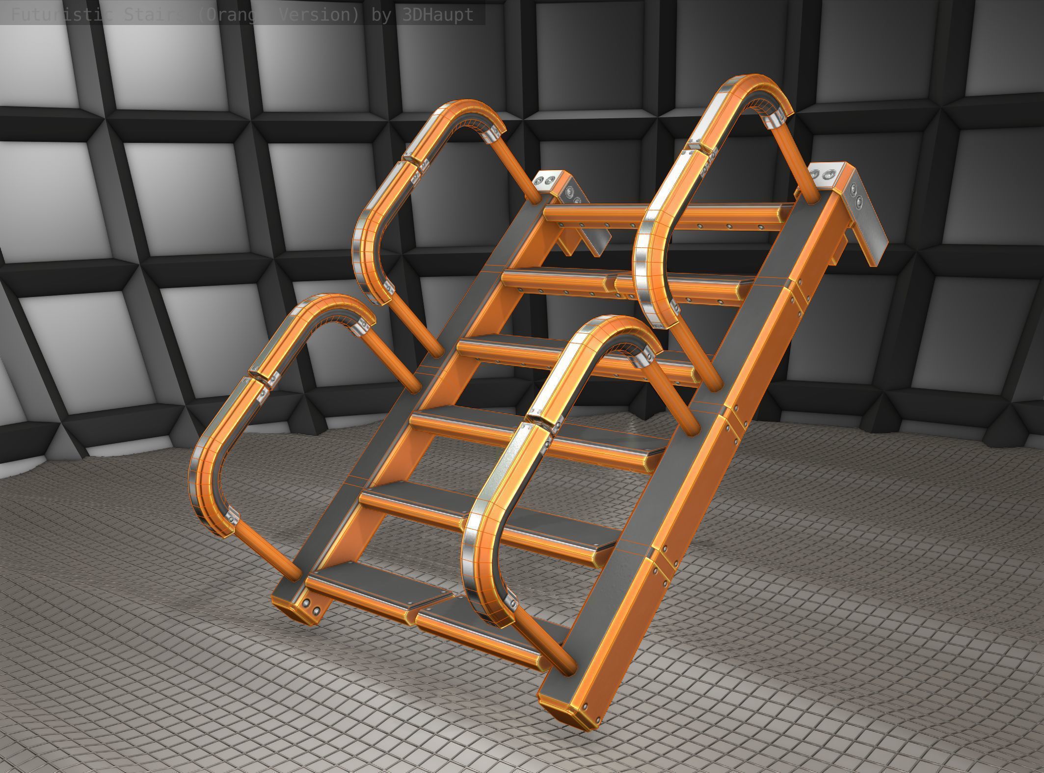 Sci-Fi Stairs - 26- Orange Version Low-poly 3D model_23