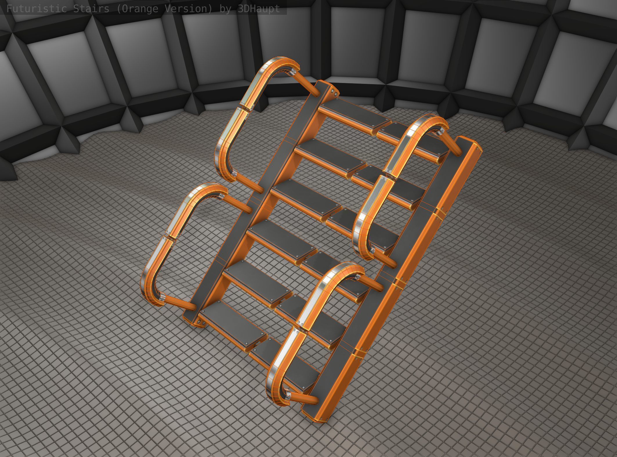 Sci-Fi Stairs - 26- Orange Version Low-poly 3D model_25