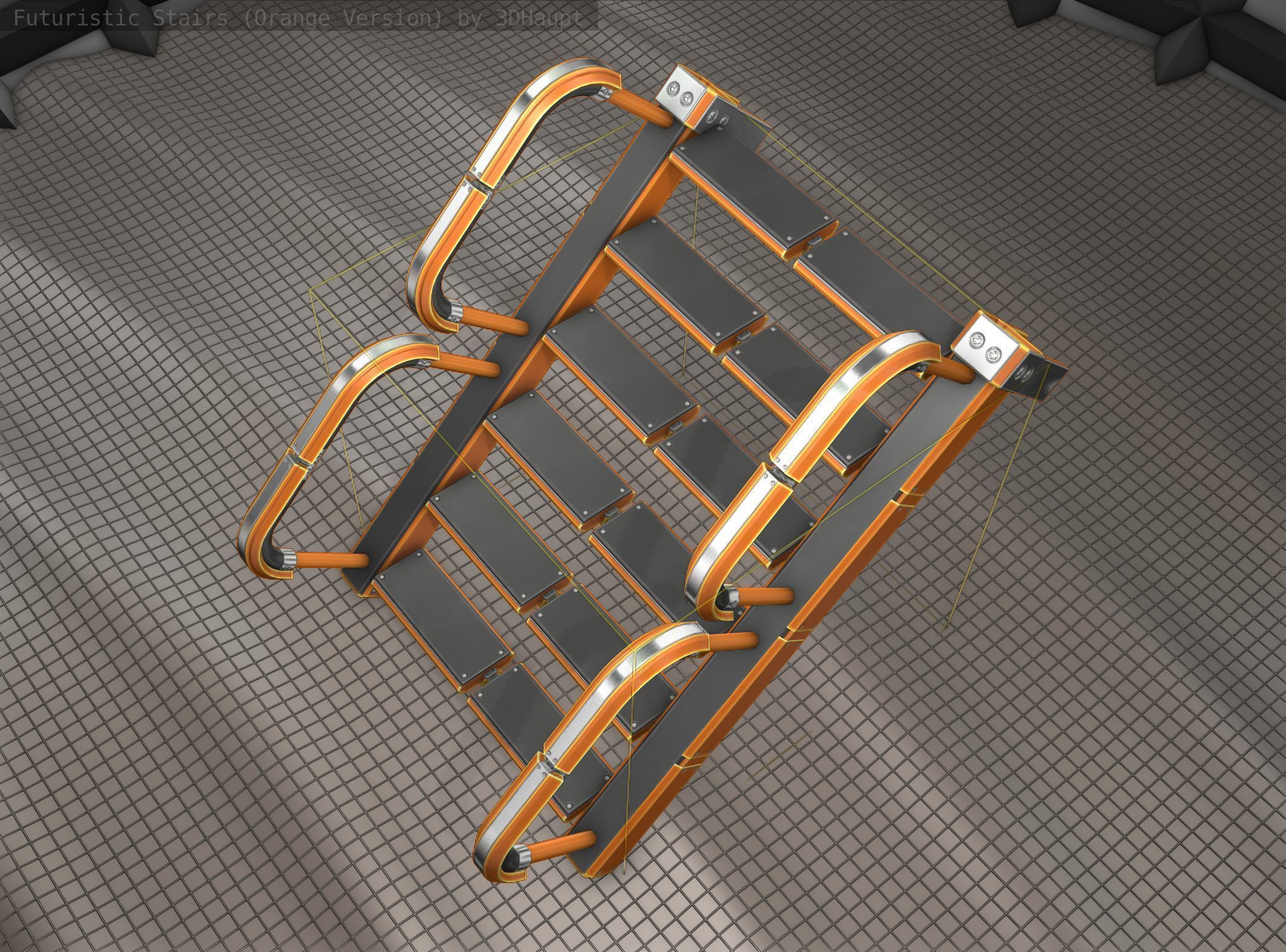 Sci-Fi Stairs - 26- Orange Version Low-poly 3D model_16
