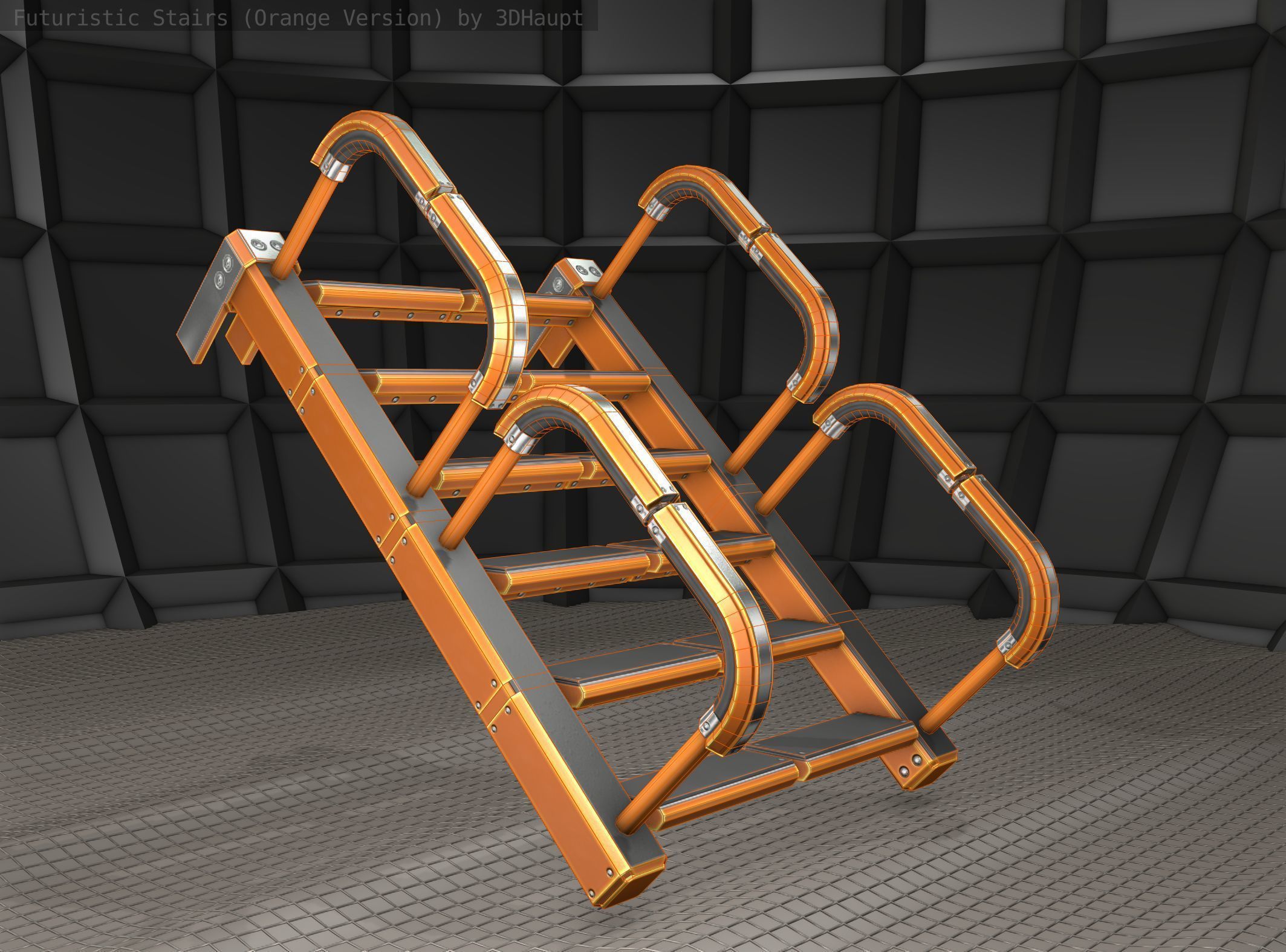 Sci-Fi Stairs - 26- Orange Version Low-poly 3D model_13
