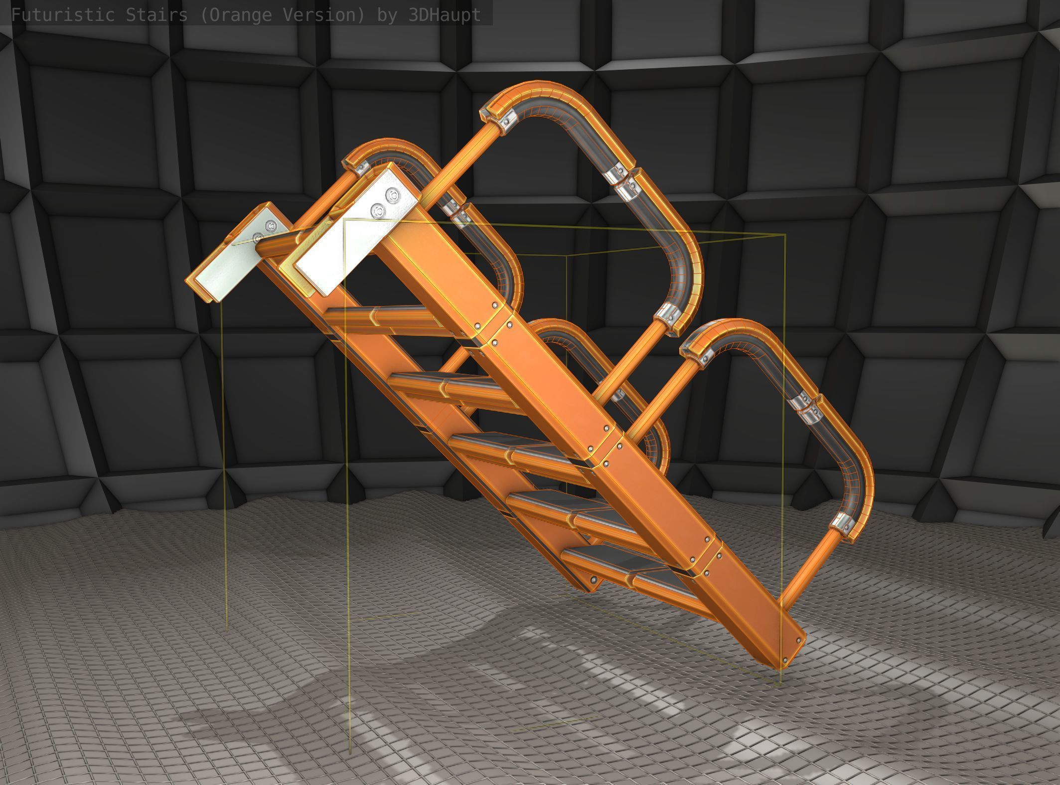 Sci-Fi Stairs - 26- Orange Version Low-poly 3D model_12