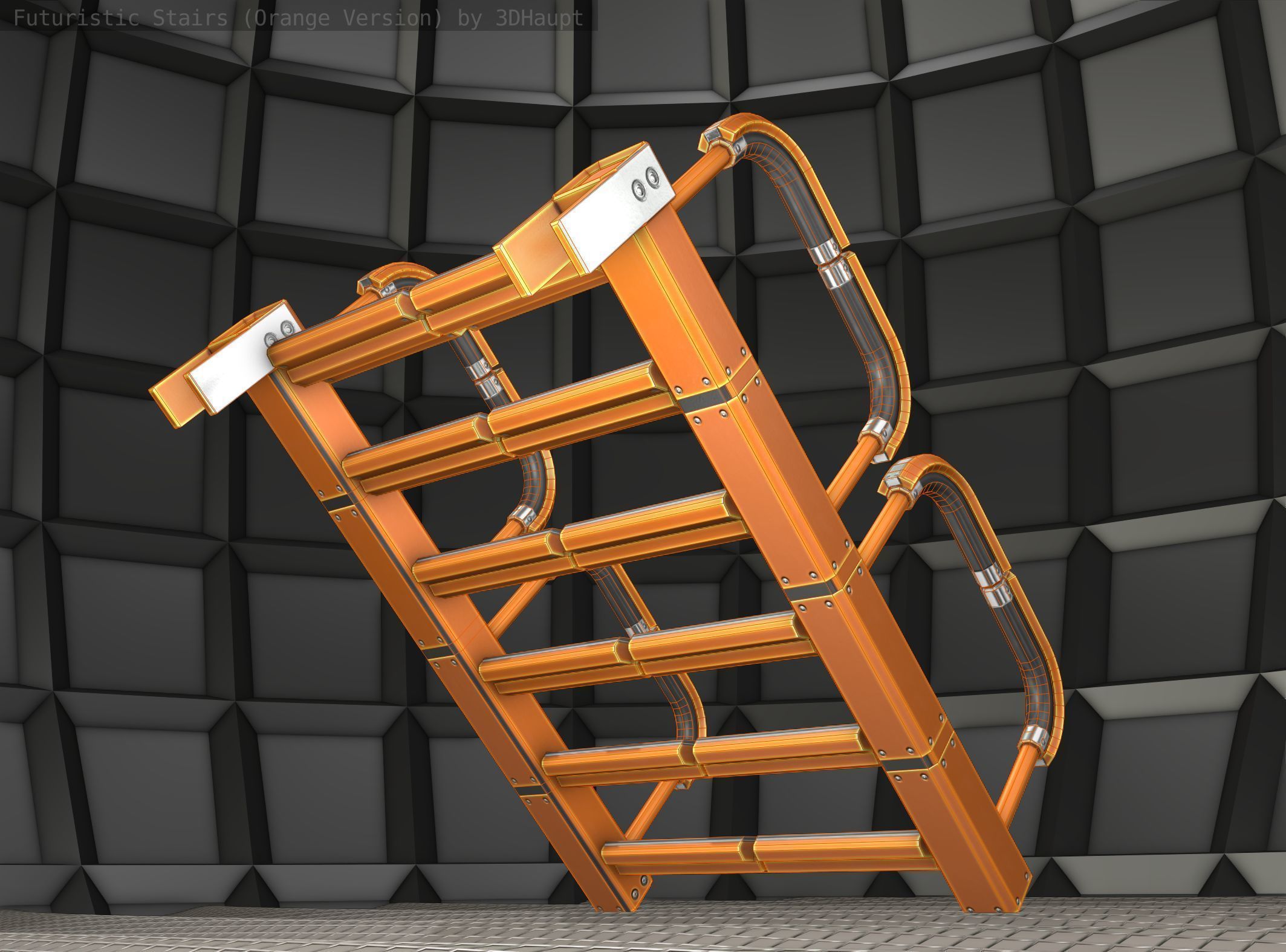 Sci-Fi Stairs - 26- Orange Version Low-poly 3D model_21