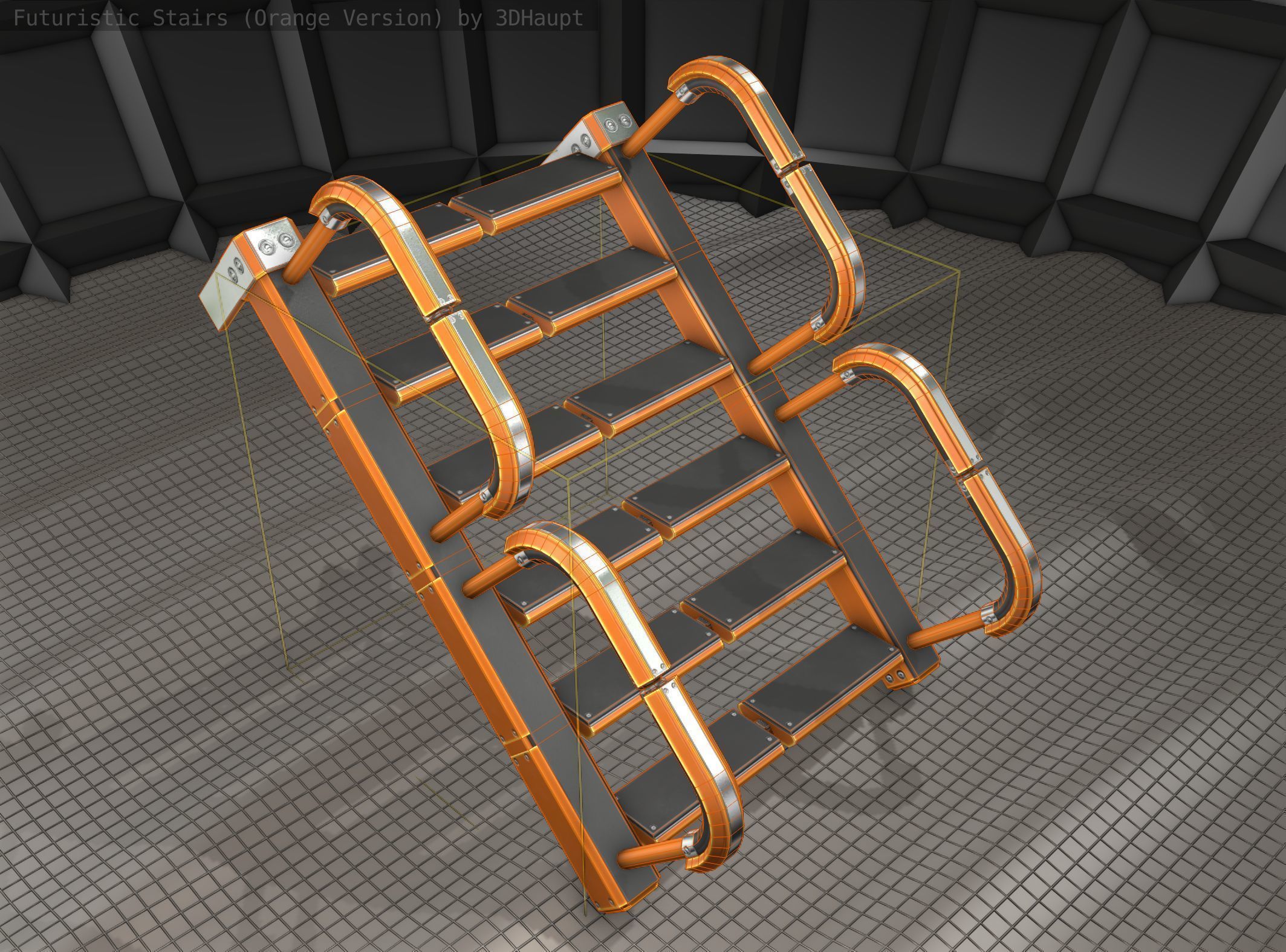 Sci-Fi Stairs - 26- Orange Version Low-poly 3D model_6