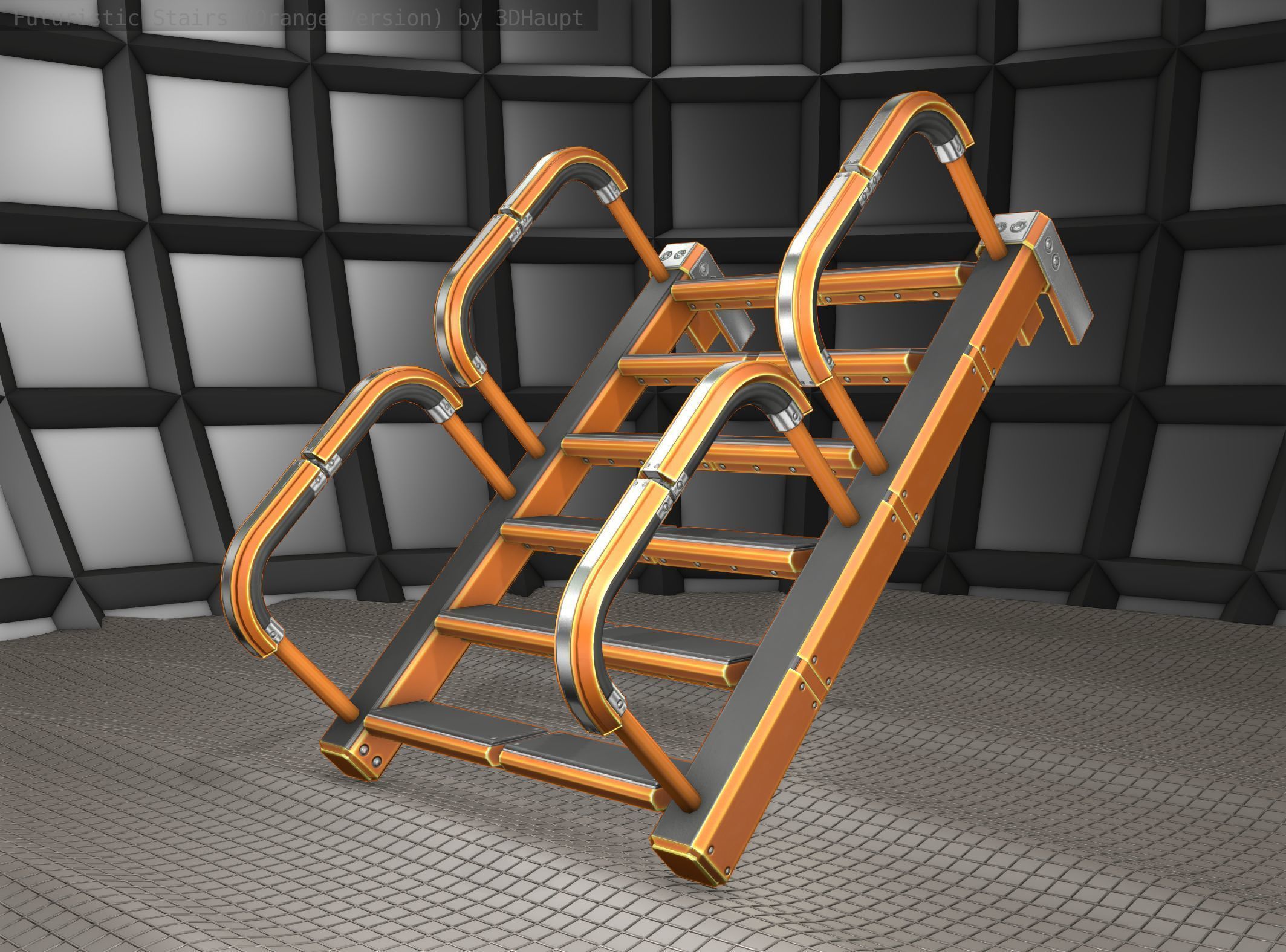 Sci-Fi Stairs - 26- Orange Version Low-poly 3D model_9